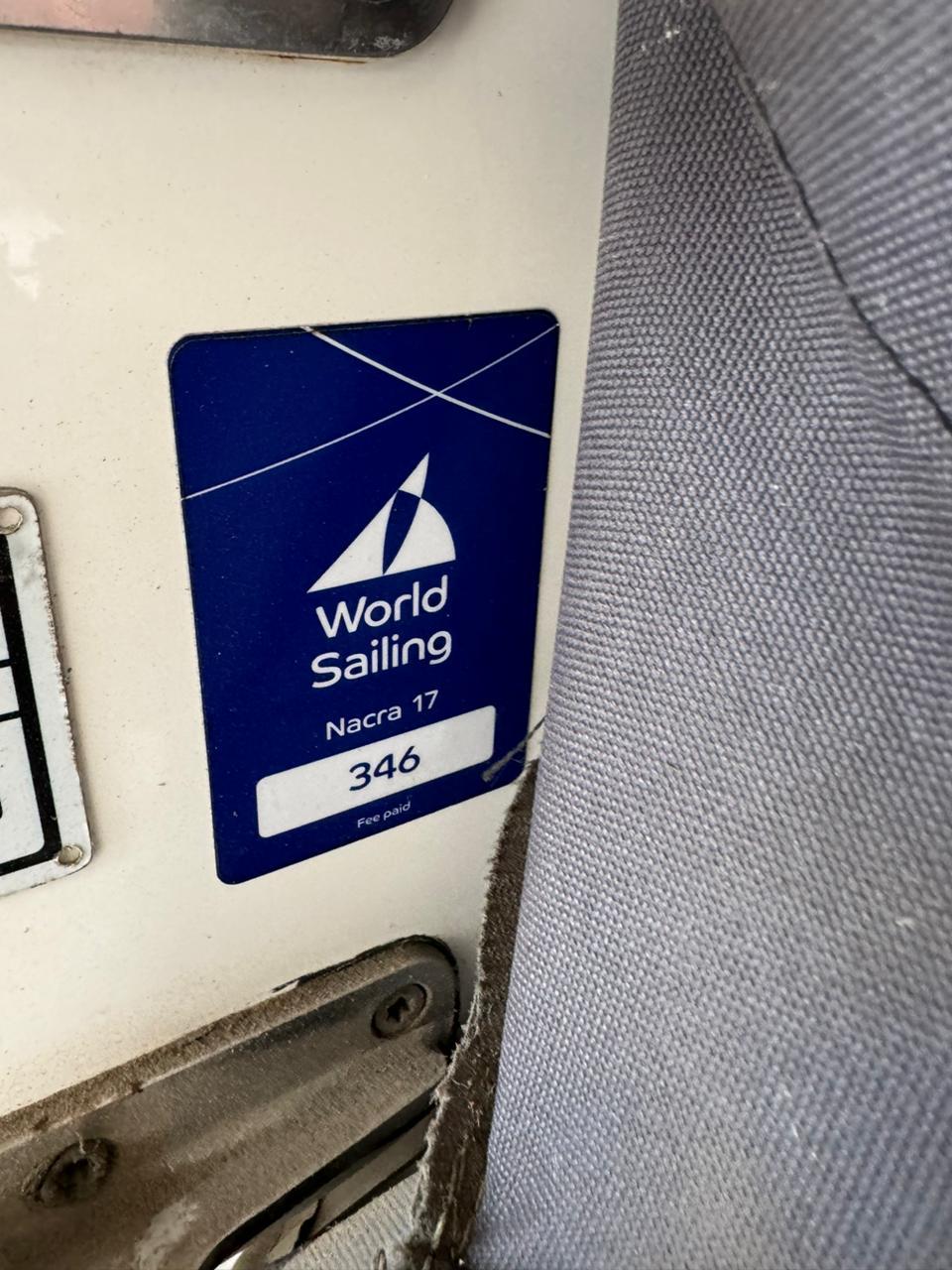 World Sailing sticker on Nacra 17 FCS 2017 boat.