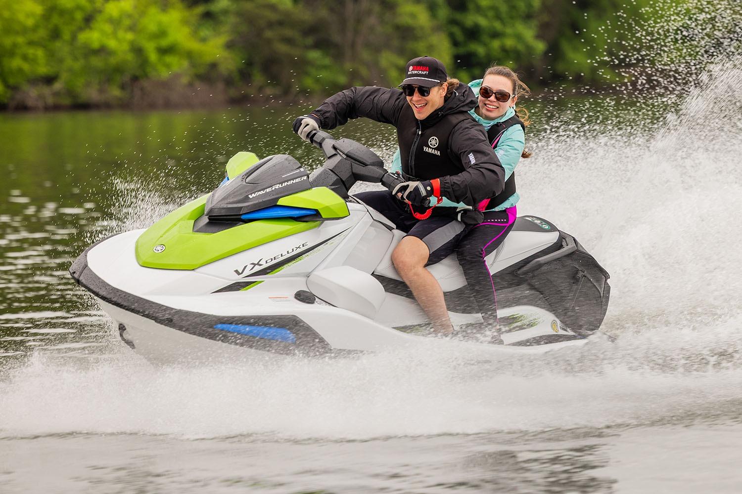Manufacturer Provided Image: Two people enjoying a ride on a 2026 Yamaha WaveRunner VX Deluxe jet ski.