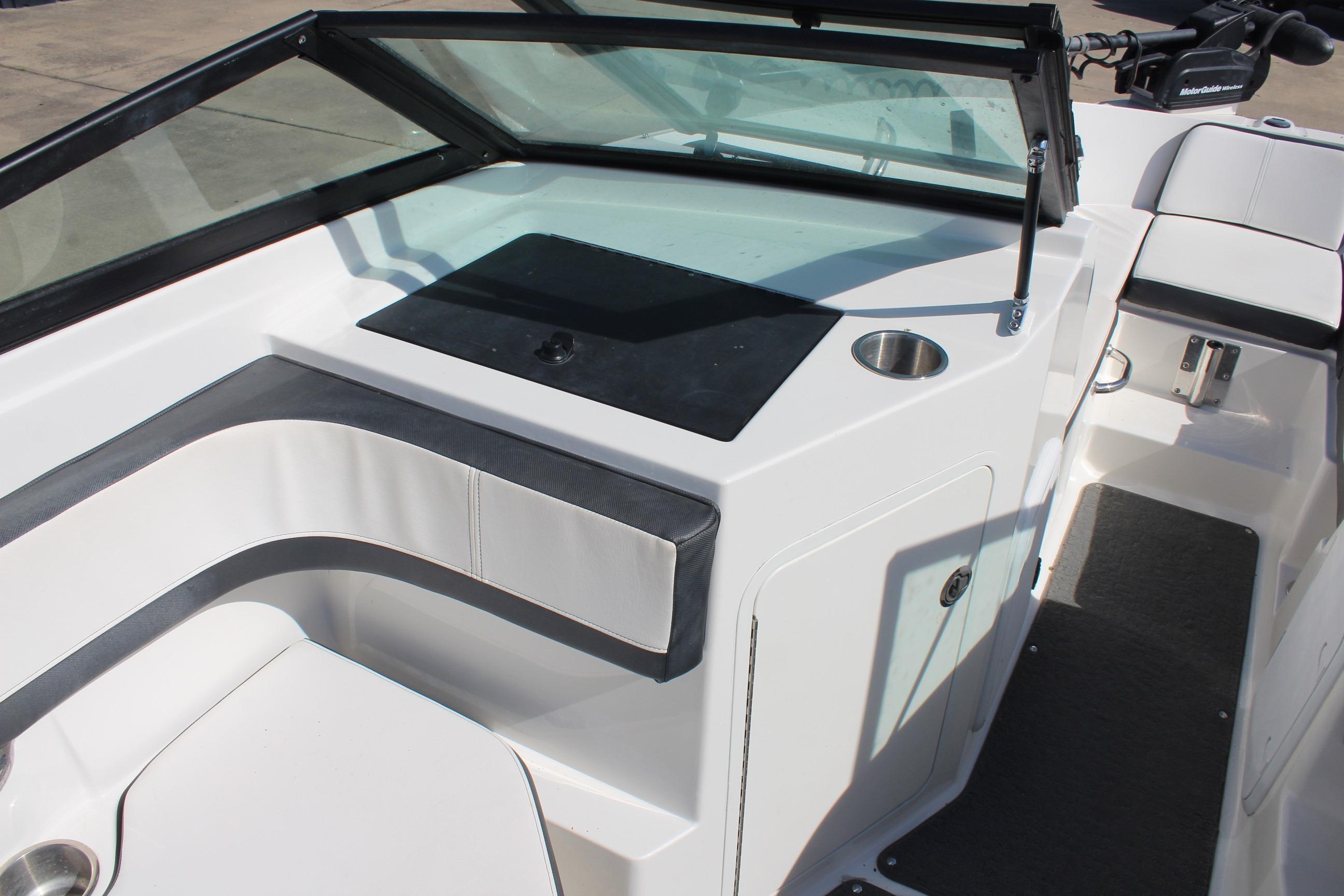2015 Sea Ray 19 SPX OB boat interior with seating and windshield.