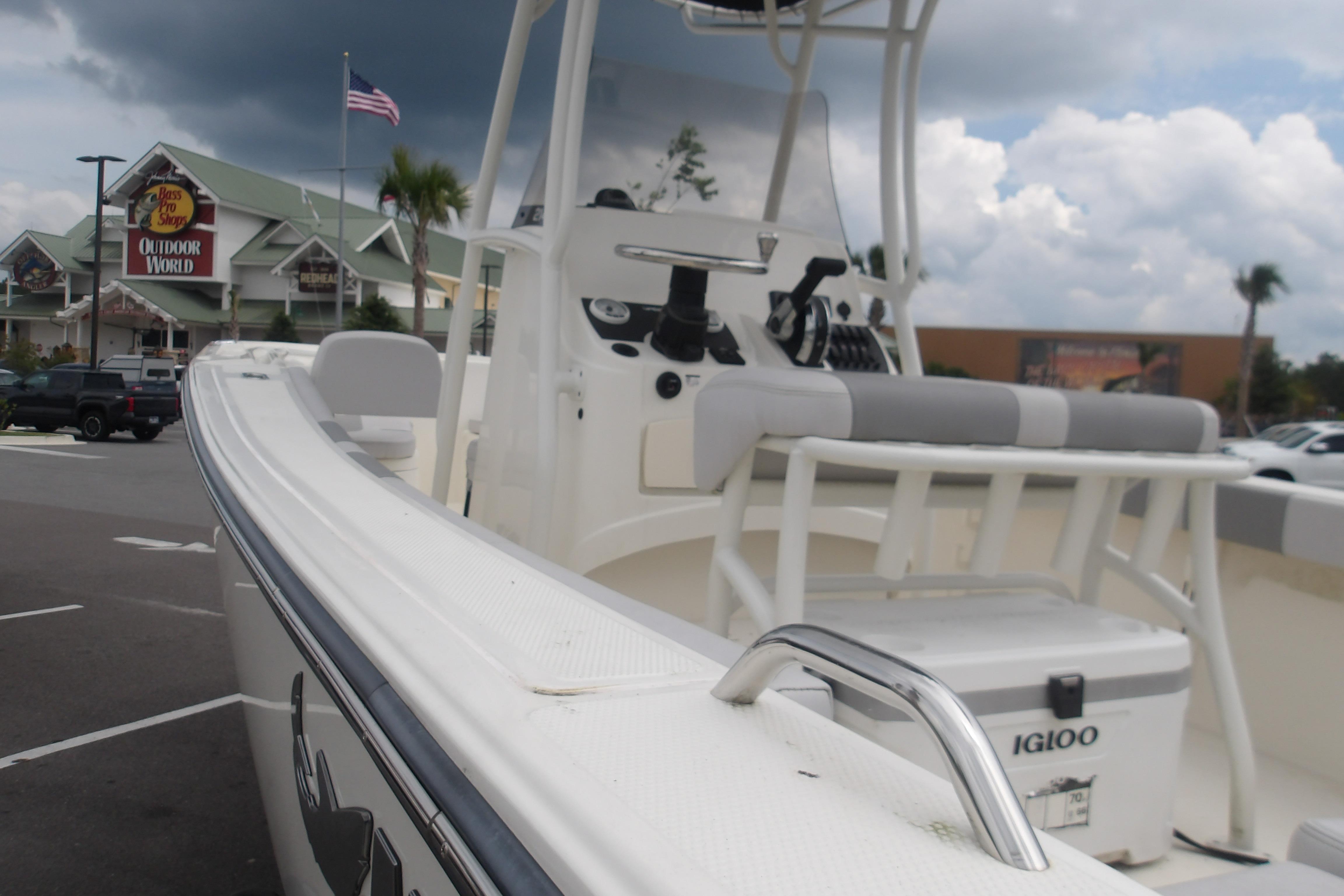 2025 Mako 214 Center Console boat parked near Bass Pro Shops Outdoor World.