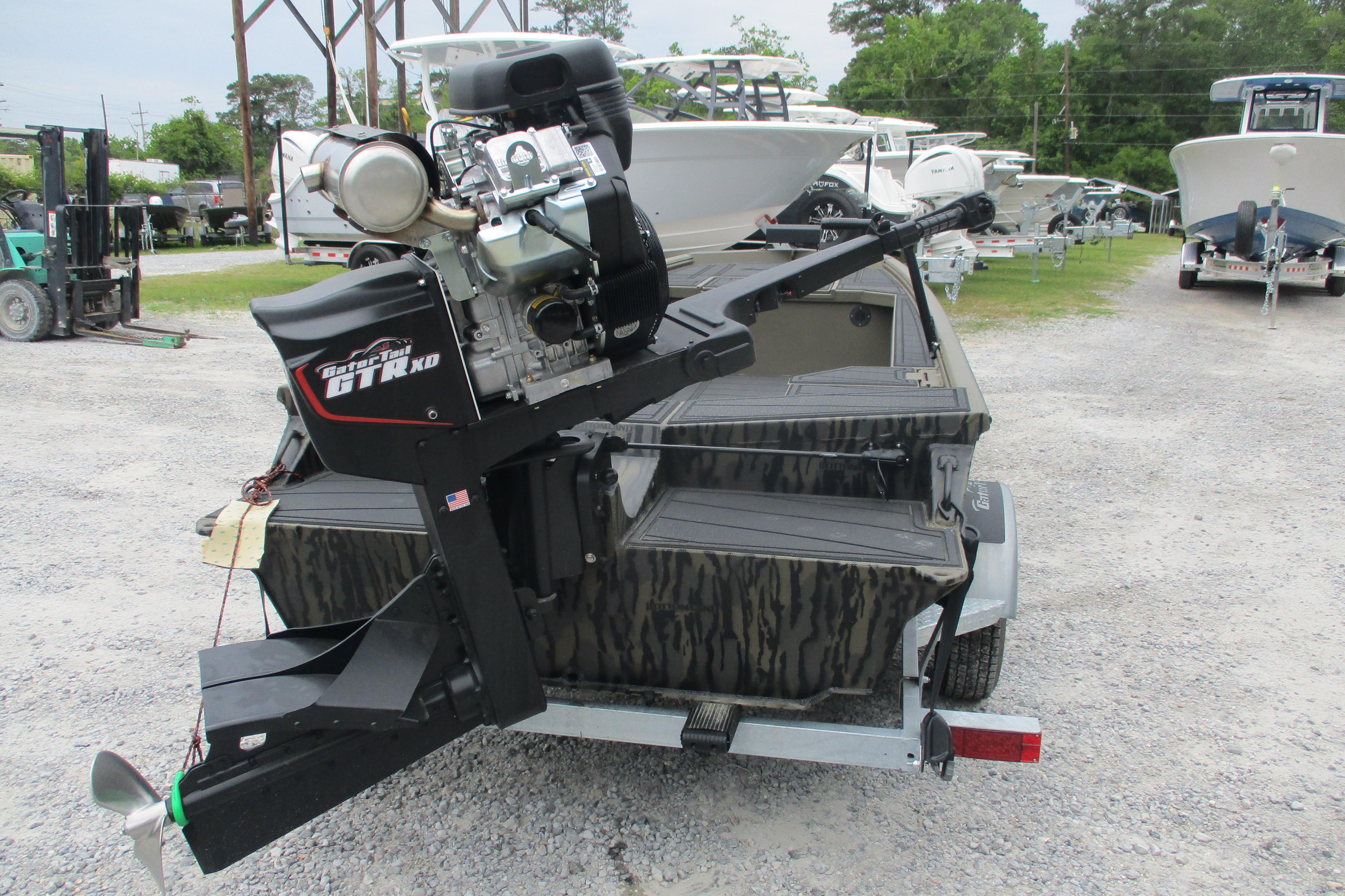 2026 Gator Tail 1854 Extreme boat with powerful motor on trailer.