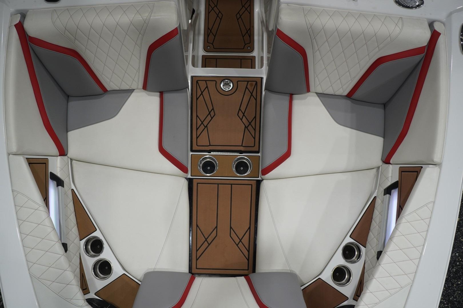Luxurious interior of 2022 Tigé 22RZX boat with stylish seating and modern design.