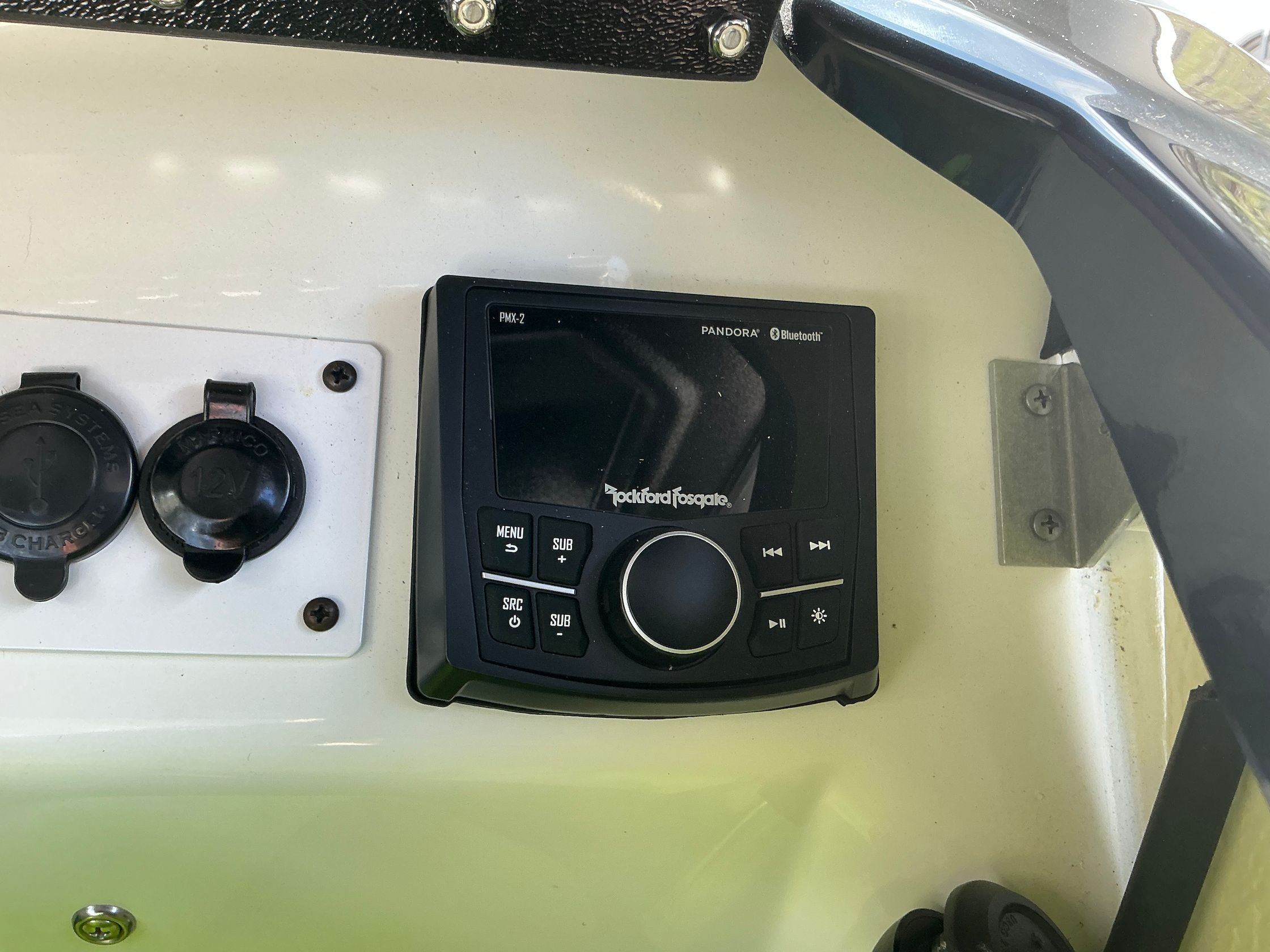 Rockford Fosgate control panel in 2021 Scarab 215 ID boat.