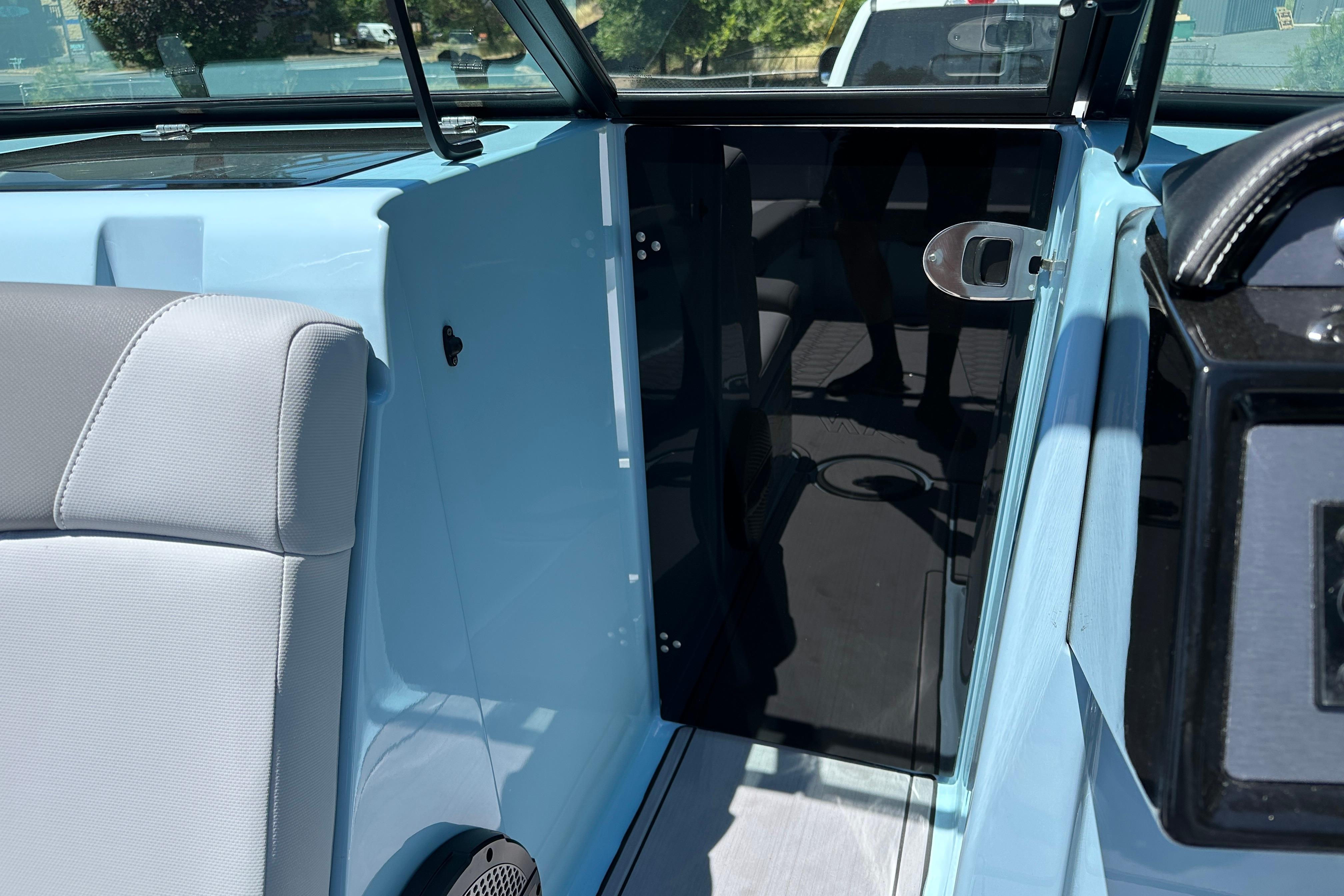 2023 MasterCraft NXT23 boat interior with sleek design and comfortable seating.