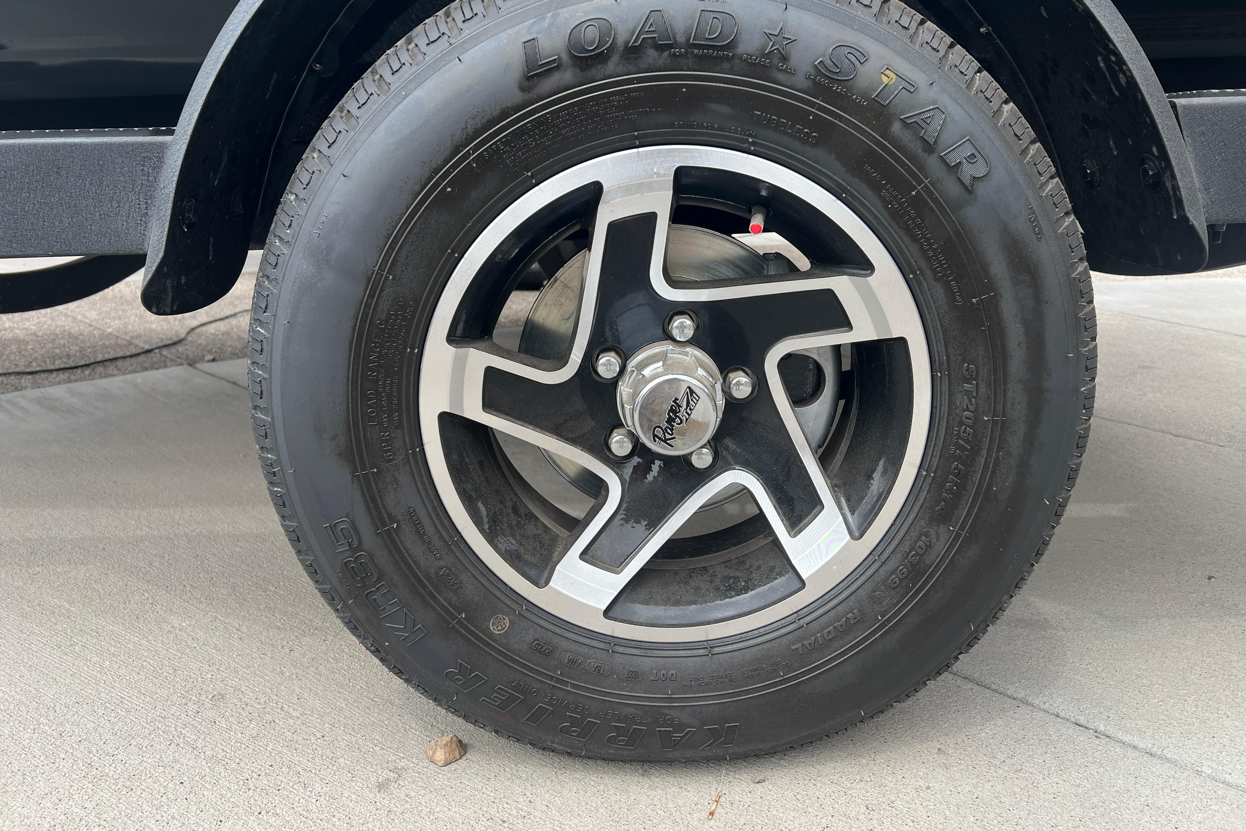 Close-up of a 2026 Ranger VS1682SC Angler wheel with Load Star tire.