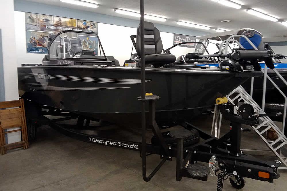 2026 Ranger VX1888 WT boat displayed indoors on a trailer.
