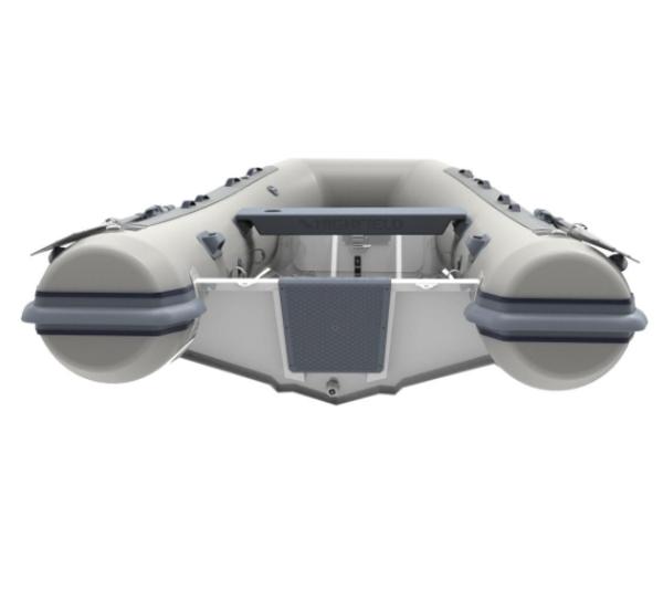2025 Highfield Classic 340 inflatable boat, front view, gray and white design.