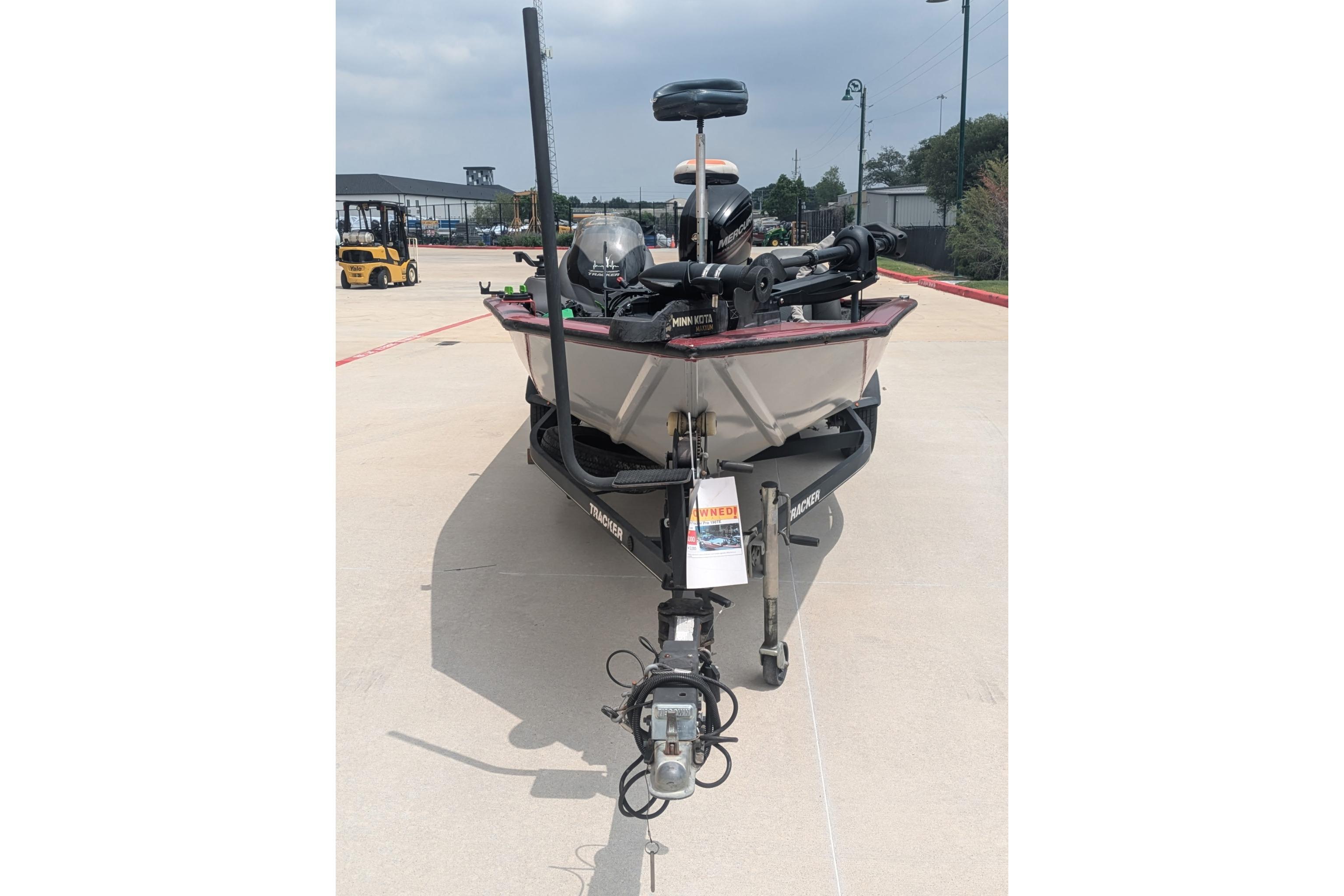 2019 Tracker Pro Team 190 boat on trailer in outdoor setting.