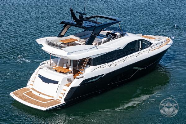 2025 Sunseeker Manhattan 68 luxury yacht cruising on open water.