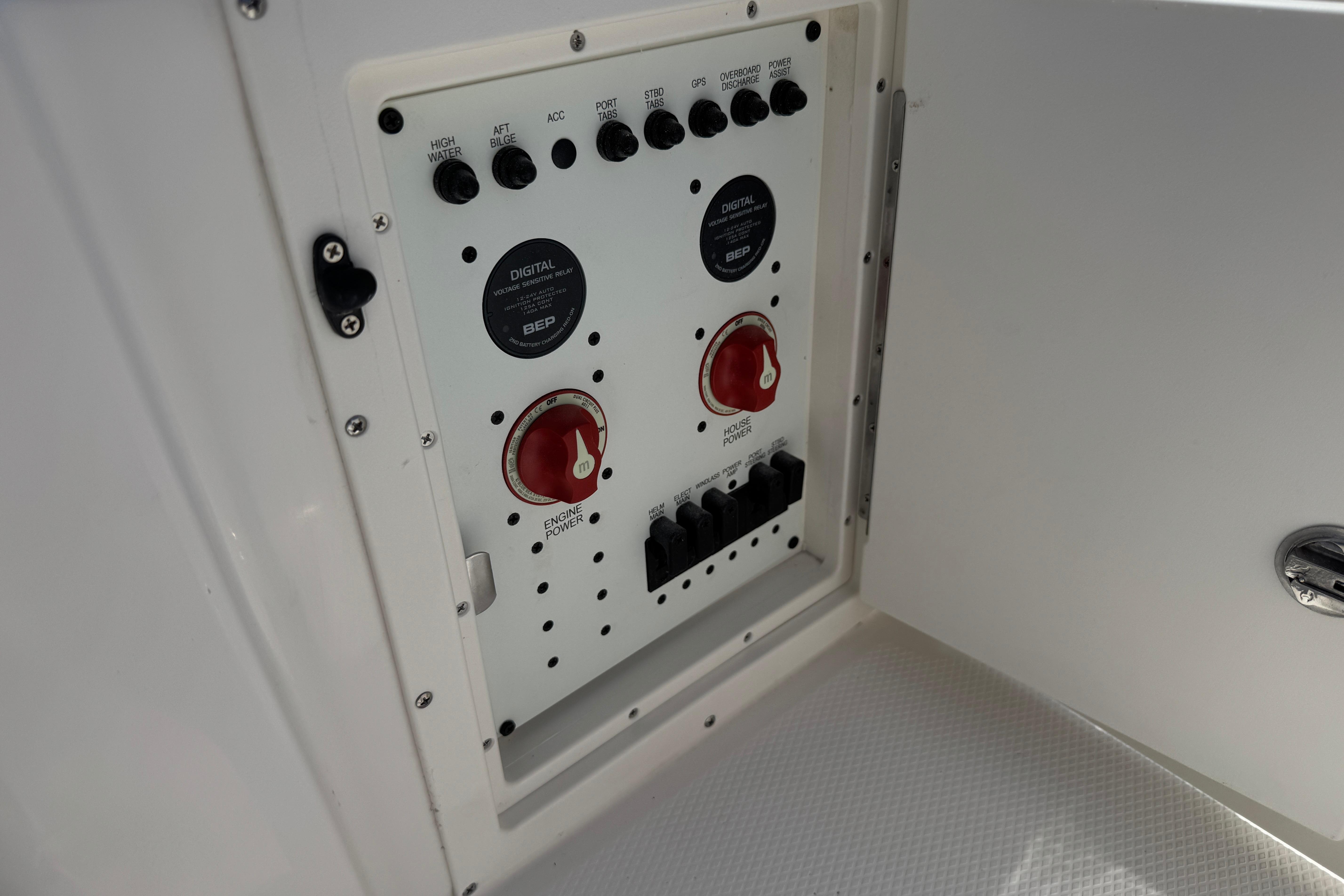 Electrical control panel on 2026 Robalo R250 Center Console boat.