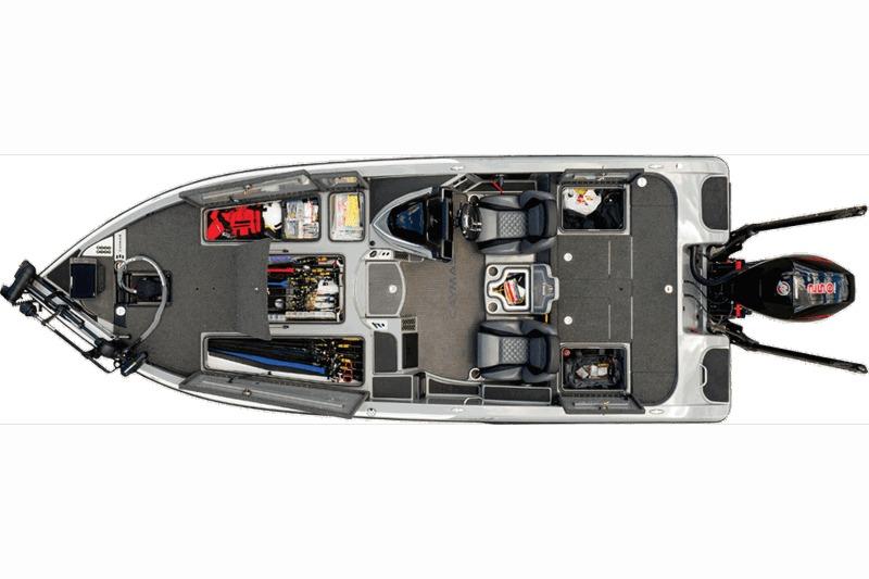 2021 Caymas CX 18 SS boat interior layout with storage compartments and seating.
