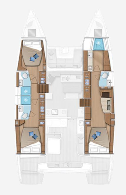 Floor plan of Lagoon 46 catamaran, year 2020.