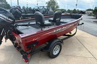 2025 Tracker Super Guide V-16 T fishing boat with Mercury engine on trailer.
