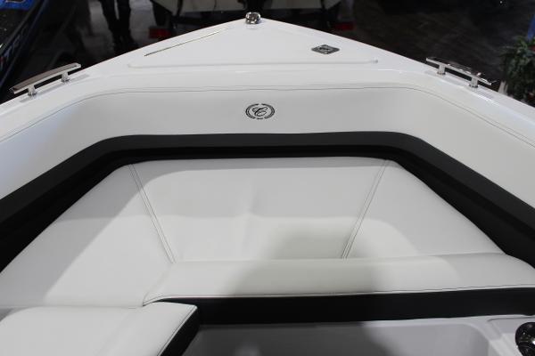 2025 Cobalt R6 boat interior with white seating and sleek design.