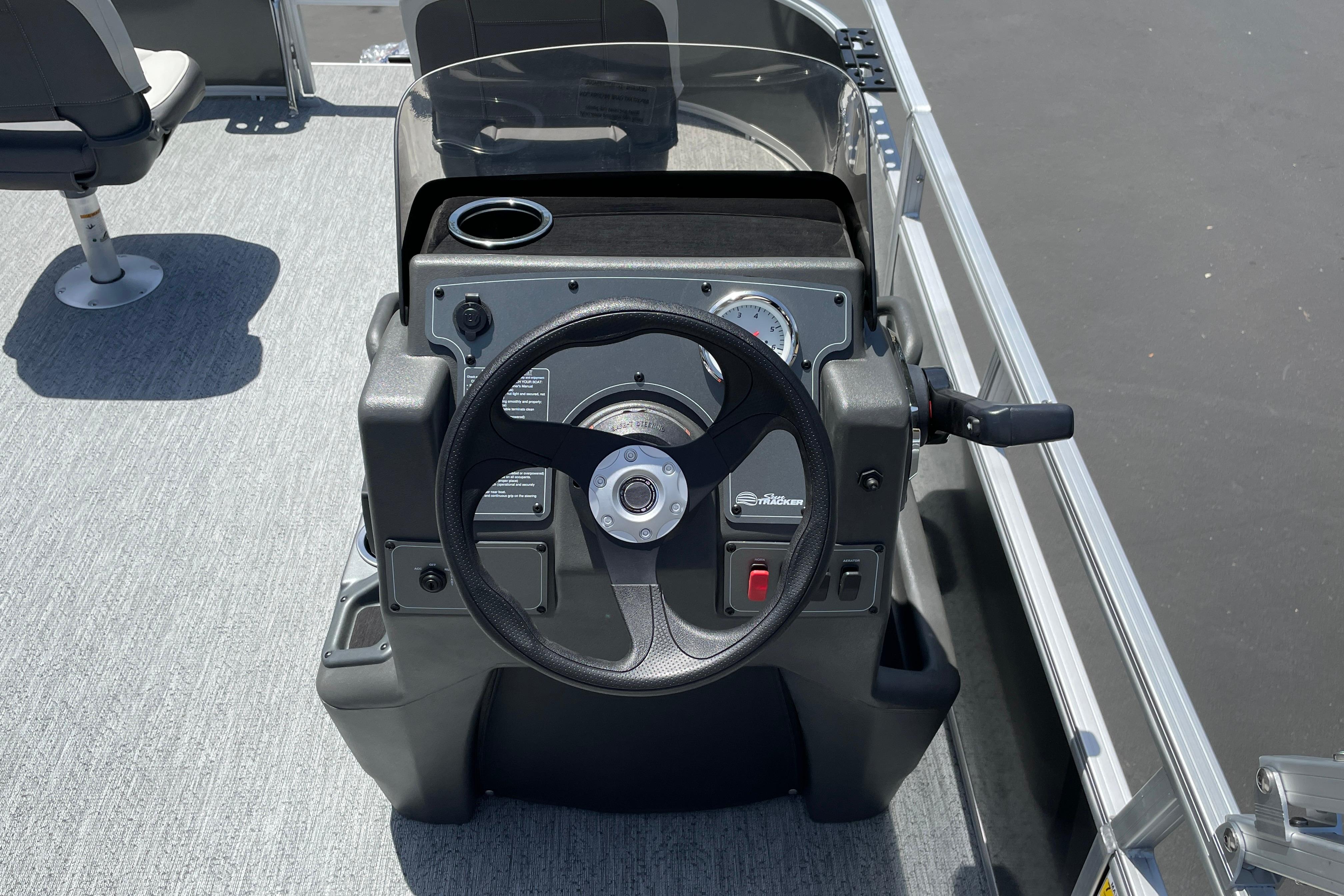 2026 Sun Tracker Bass Buggy 16 XL Select steering console with gauges and controls.