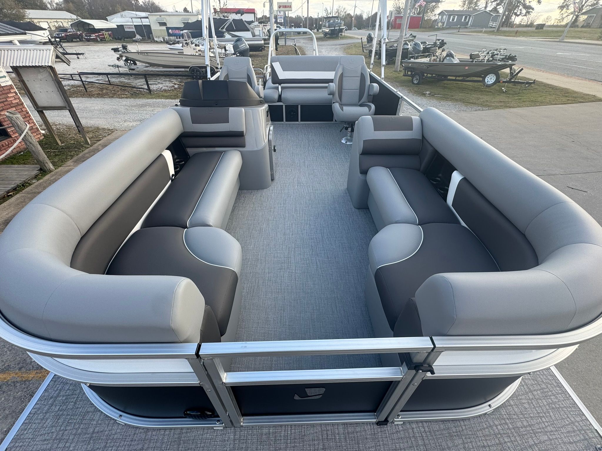 Interior of the 2026 Landau 23 Island Breeze pontoon boat.