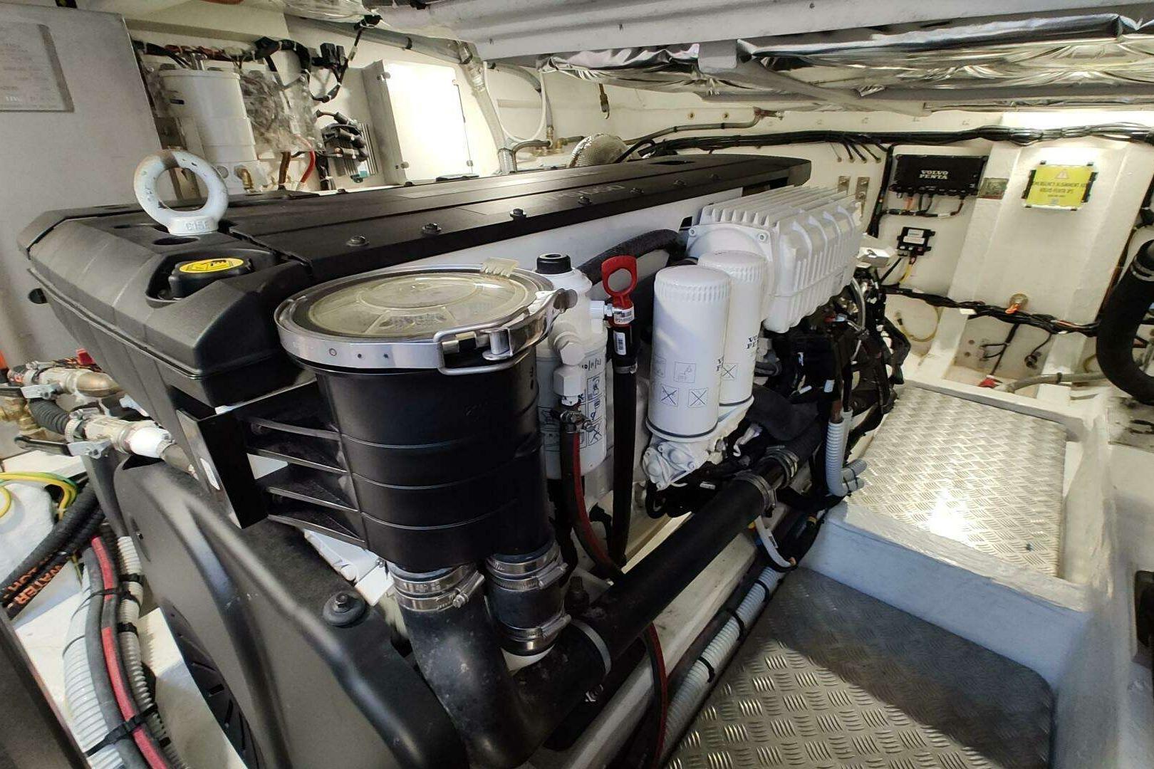 Engine room of 2023 Pardo Yachts P43, showcasing advanced mechanical components and systems.