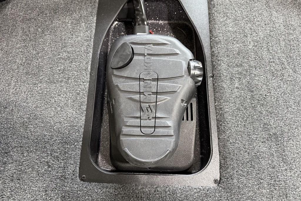 Foot pedal control on 2025 Skeeter ZX150 boat, featuring Minn Kota branding.