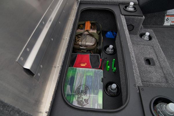 Manufacturer Provided Image: Storage compartment in 2025 Tracker Pro Team 195 Tournament Edition boat, featuring organized fishing gear.