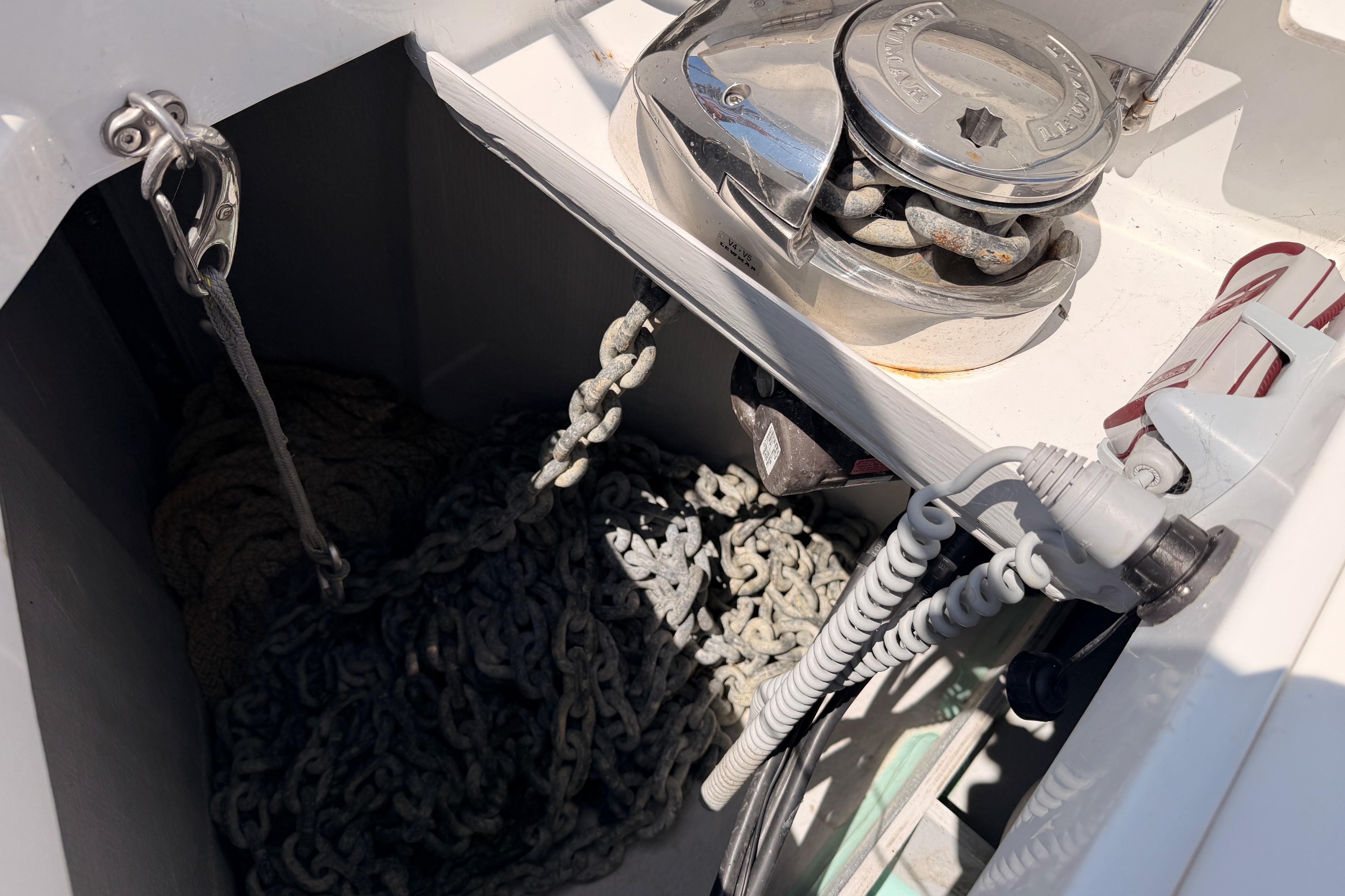 Anchor chain and windlass on a 2022 Beneteau Oceanis Yacht 54.