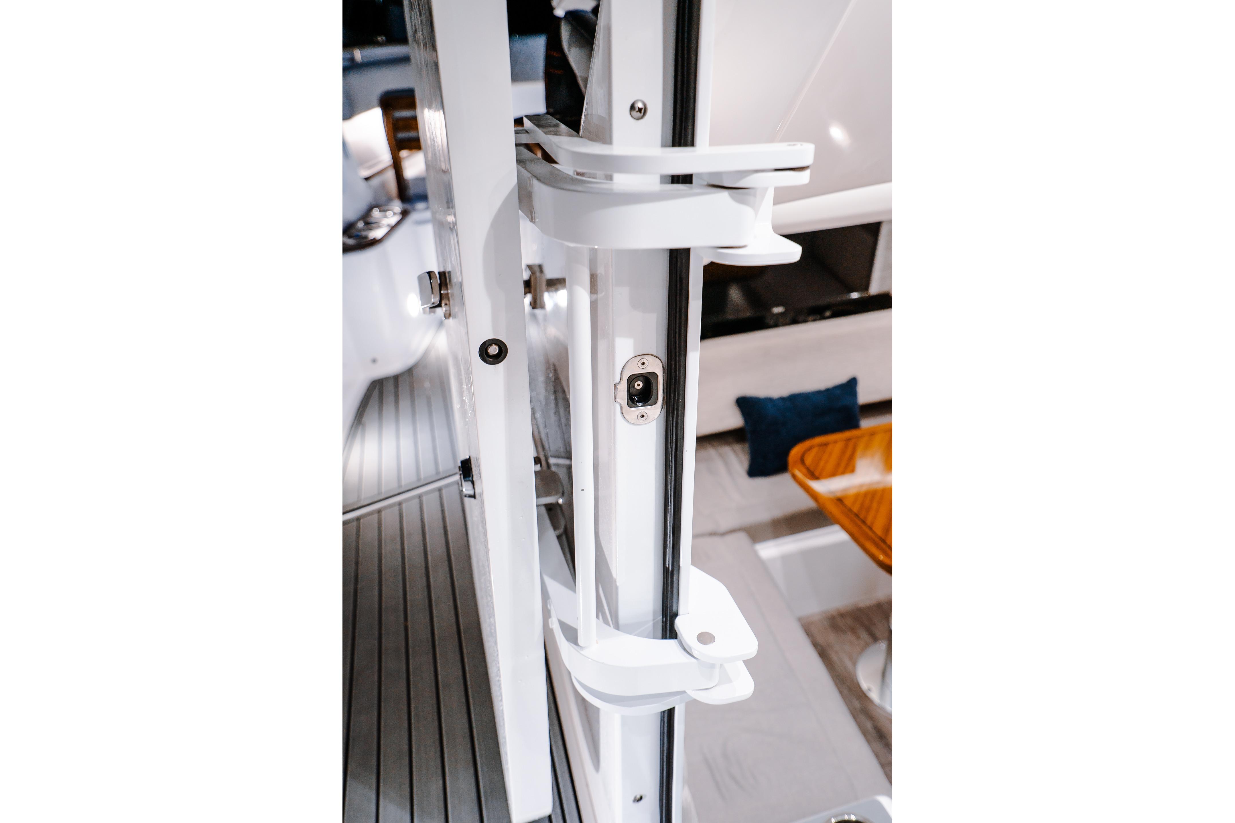 Interior view of 2026 Everglades 455 Center Console boat, featuring sleek design elements.