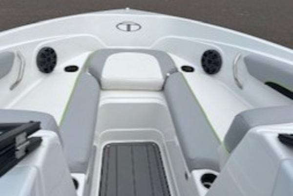 2024 Tahoe 210 Si boat interior with gray and white seating.