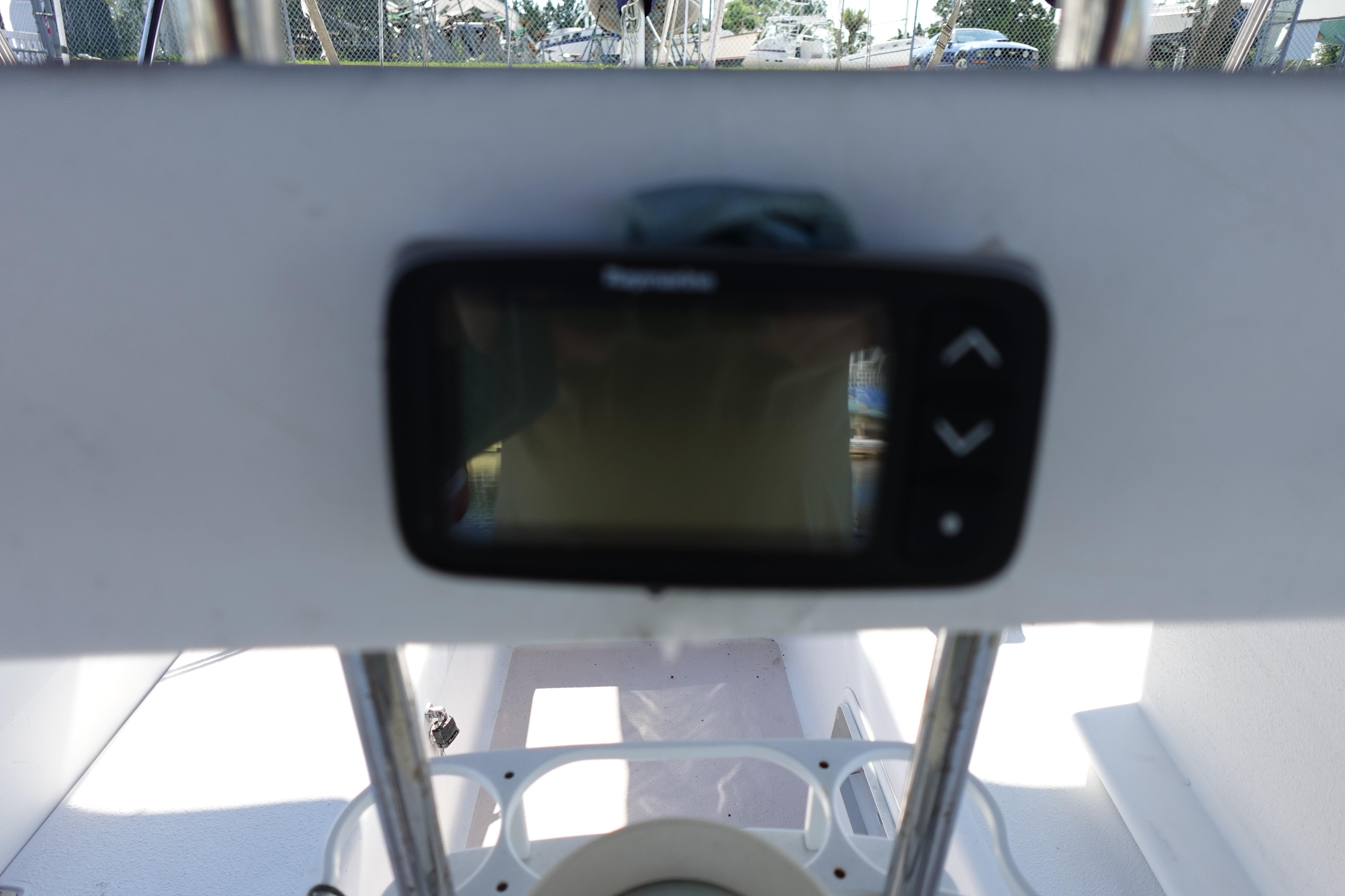 Close-up of a navigation device on a 1997 Catalina 28 sailboat.