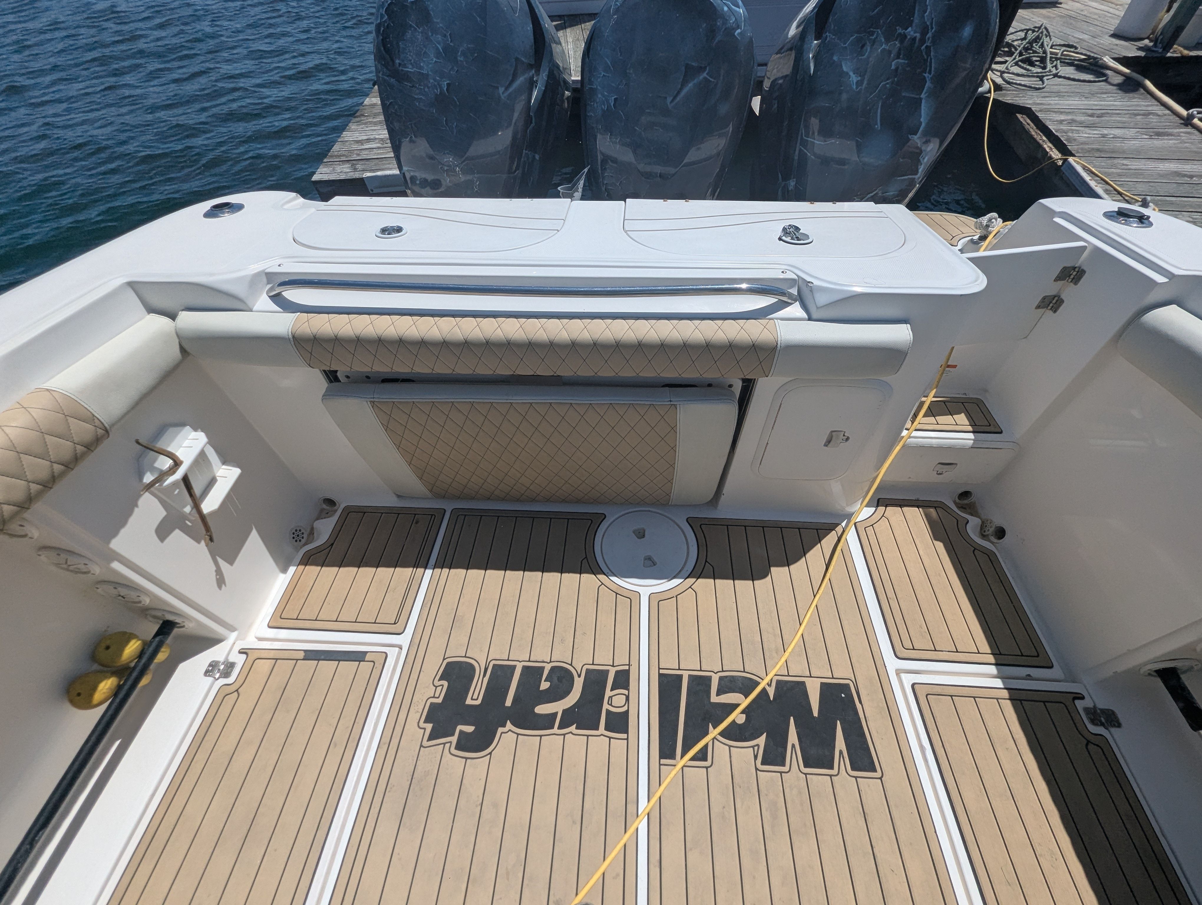Interior of a 2005 Wellcraft 35 CCF boat at dock.
