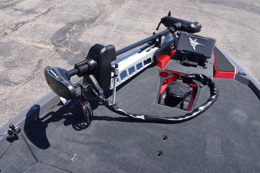 2026 Skeeter ZXE21 boat deck with advanced trolling motor and control panel.