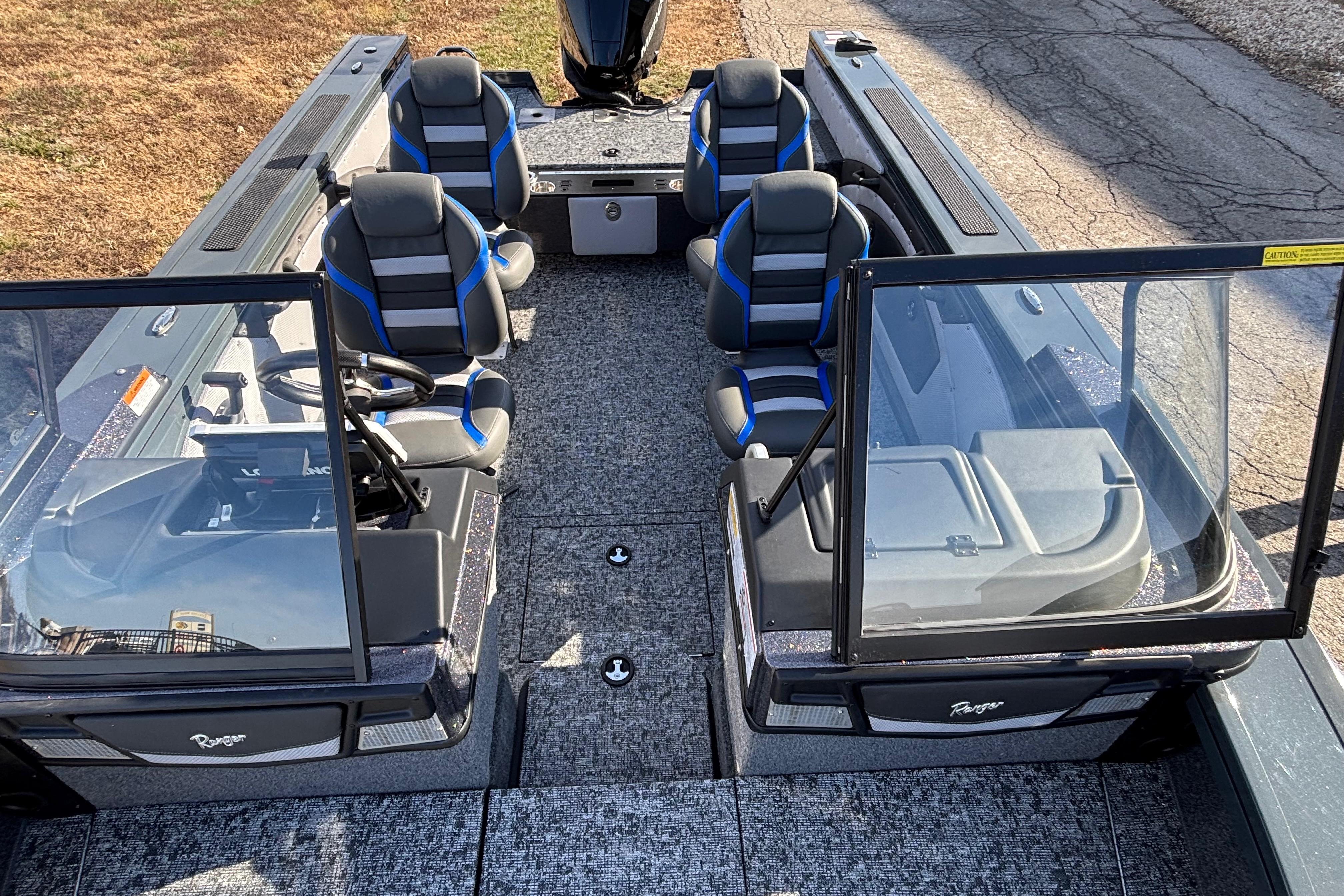 2026 Ranger VX1888 WT boat interior with four seats and dual consoles.