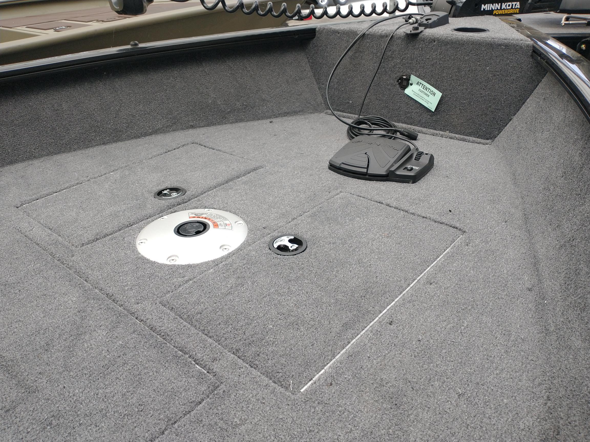 2025 Tracker Super Guide V-16 T boat interior with Minn Kota trolling motor.