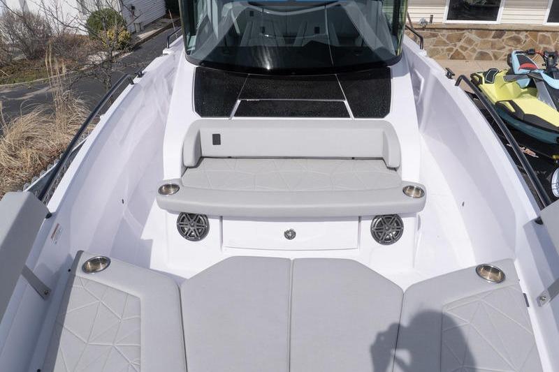 2025 Axopar 29 XC Cross Cabin boat with sleek seating and modern design.
