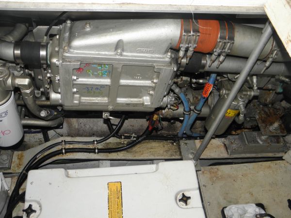 Engine compartment of a 1988 Trojan 12 Meter Convertible boat.
