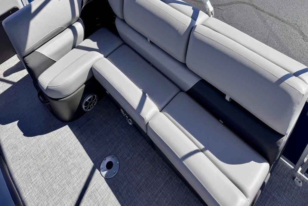 Luxurious seating on 2026 Sun Tracker Sportfish 24 XP3 pontoon boat.