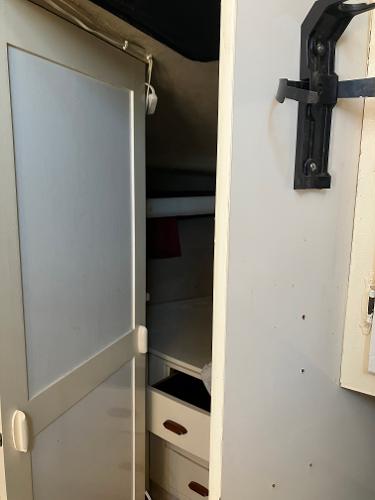 1985 Cruisers Yachts 338 Chateau Vee interior cabin with storage drawers.