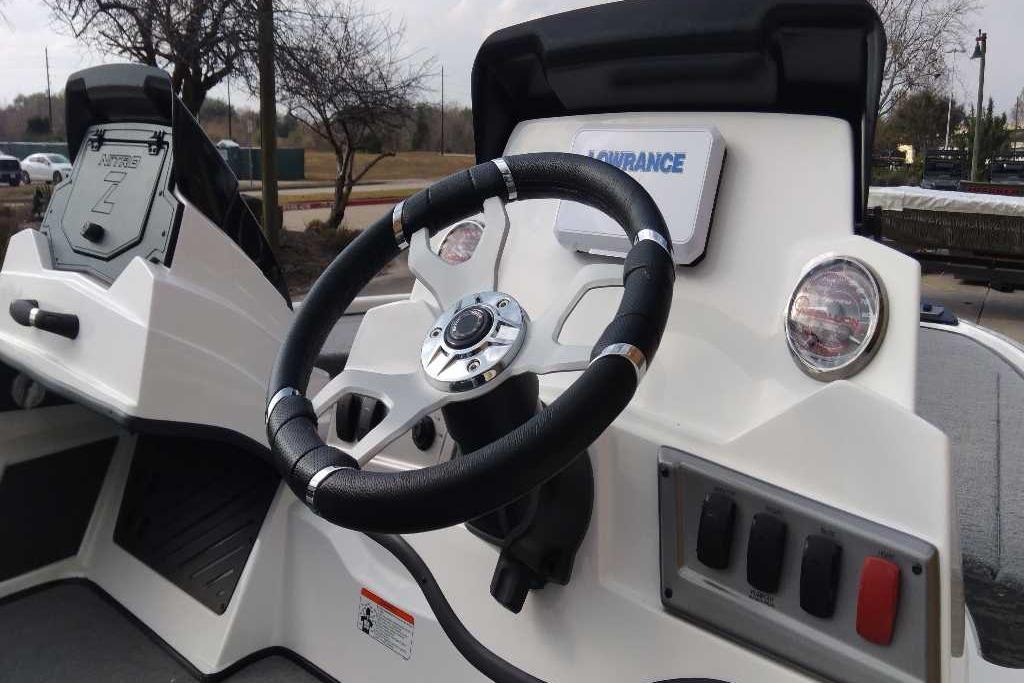 Steering console of 2026 Nitro Z19 XL boat with modern controls and navigation system.