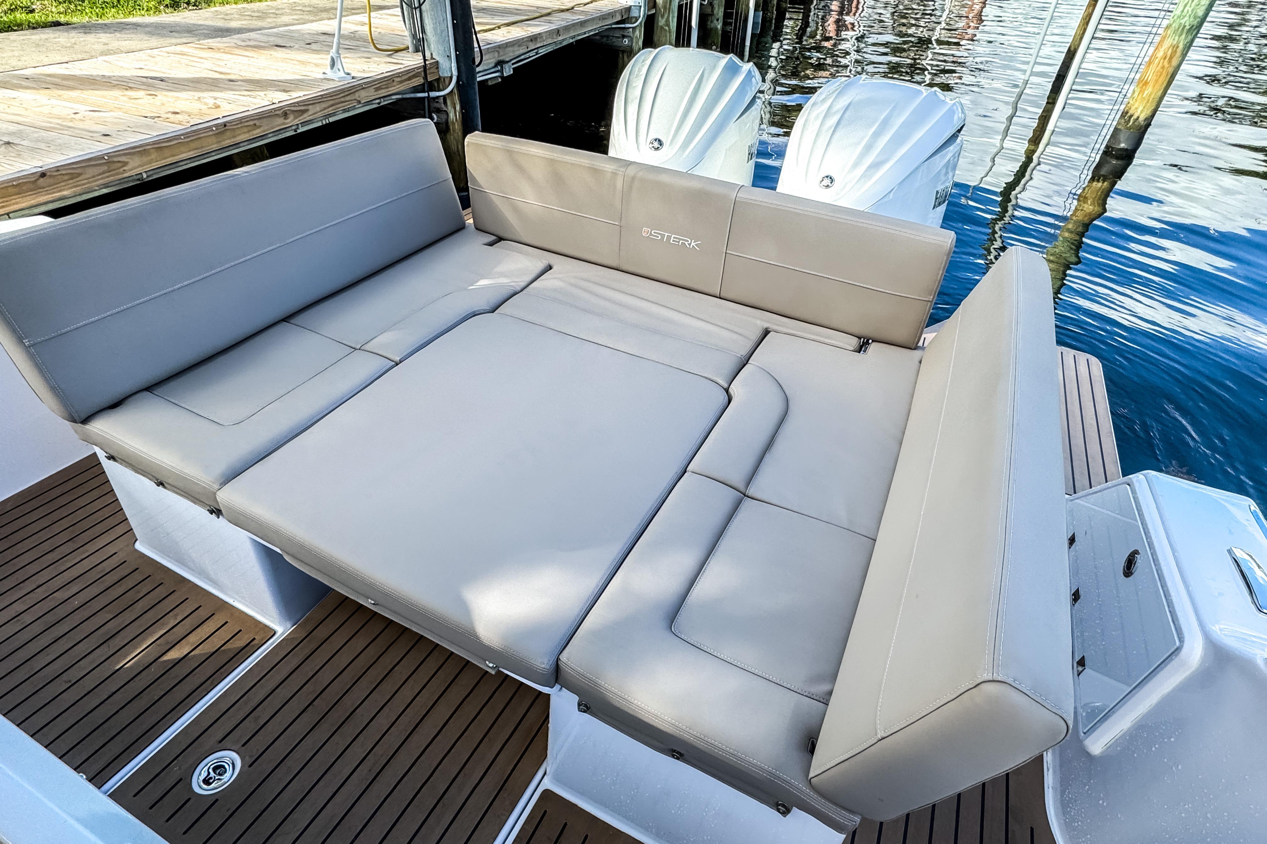 Luxurious seating on STERK 31 boat, model year 2025.