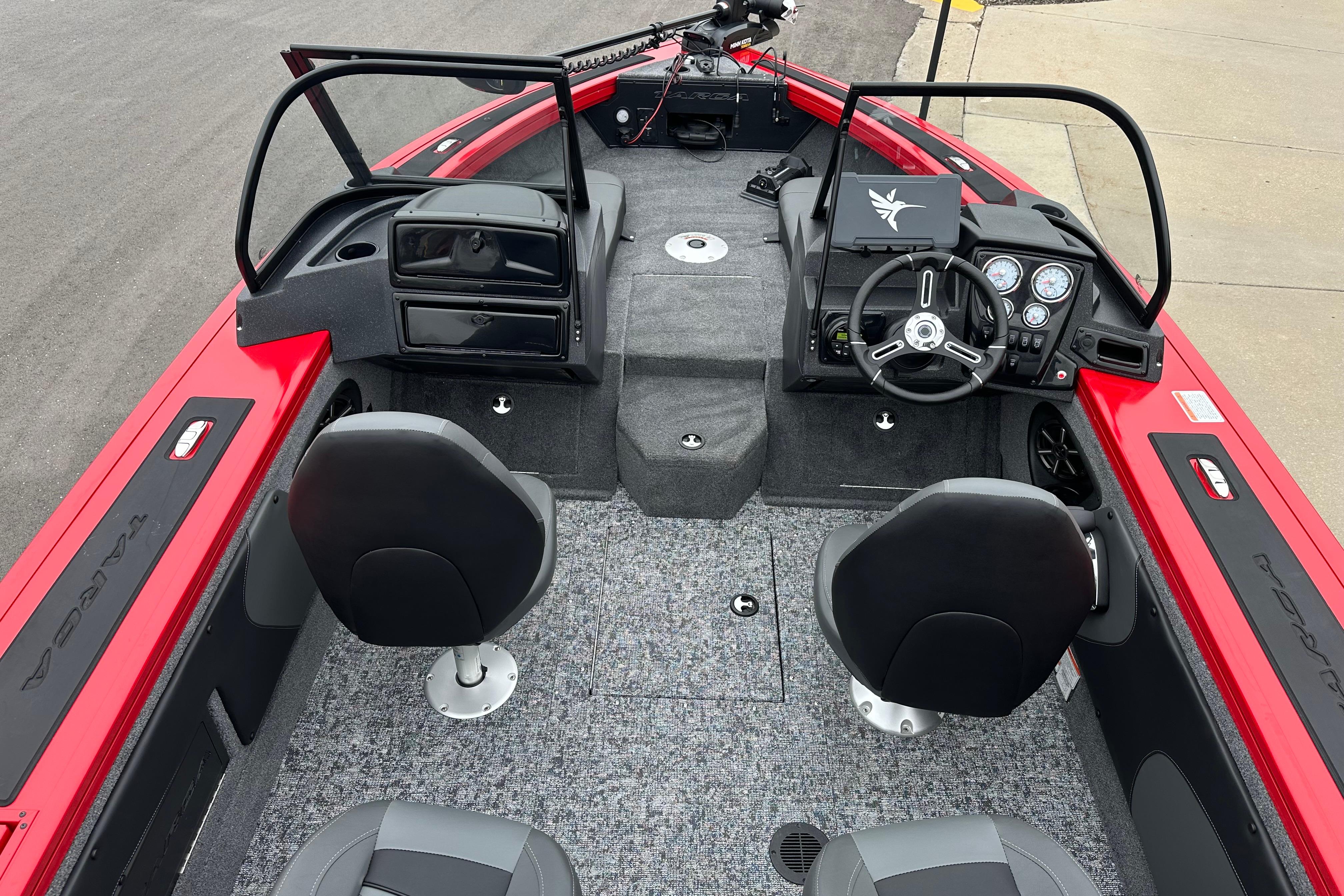 2026 Tracker Targa V-19 Combo boat interior with dual seats and modern dashboard.