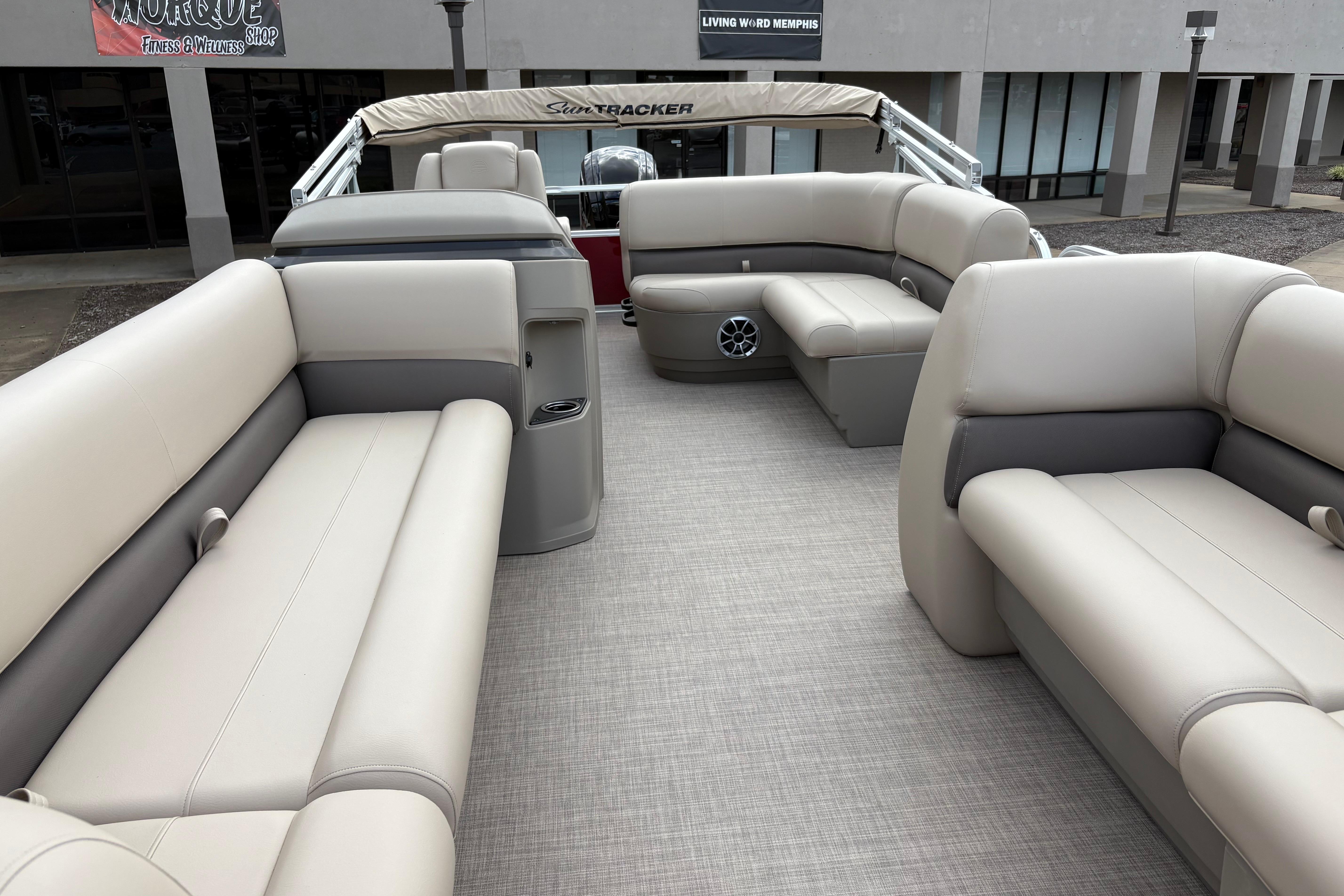 2025 Sun Tracker Party Barge 18 DLX with spacious seating and modern design.