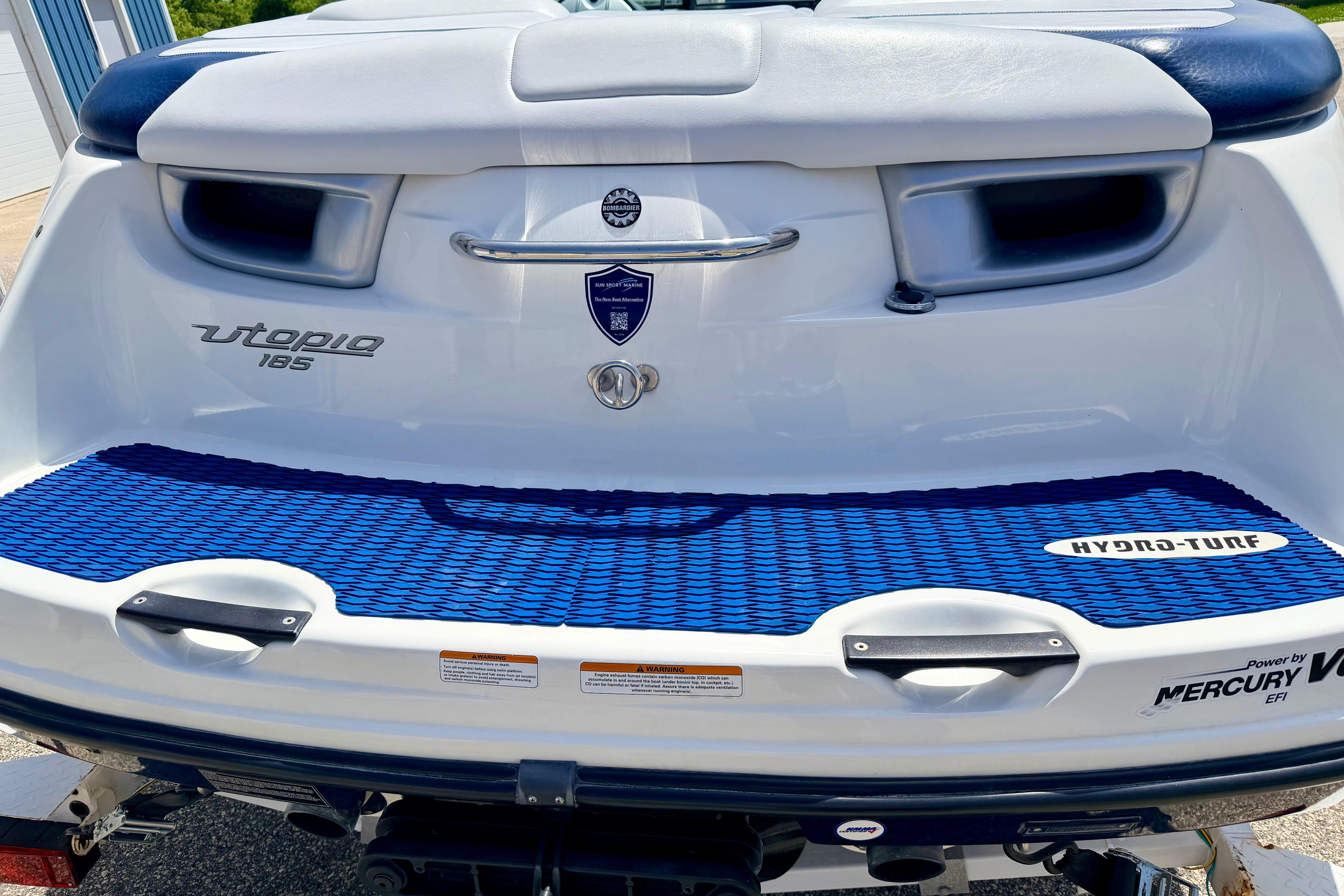 2004 Bombardier SEADOO Utopia 185 boat rear view with Hydro-Turf mat.