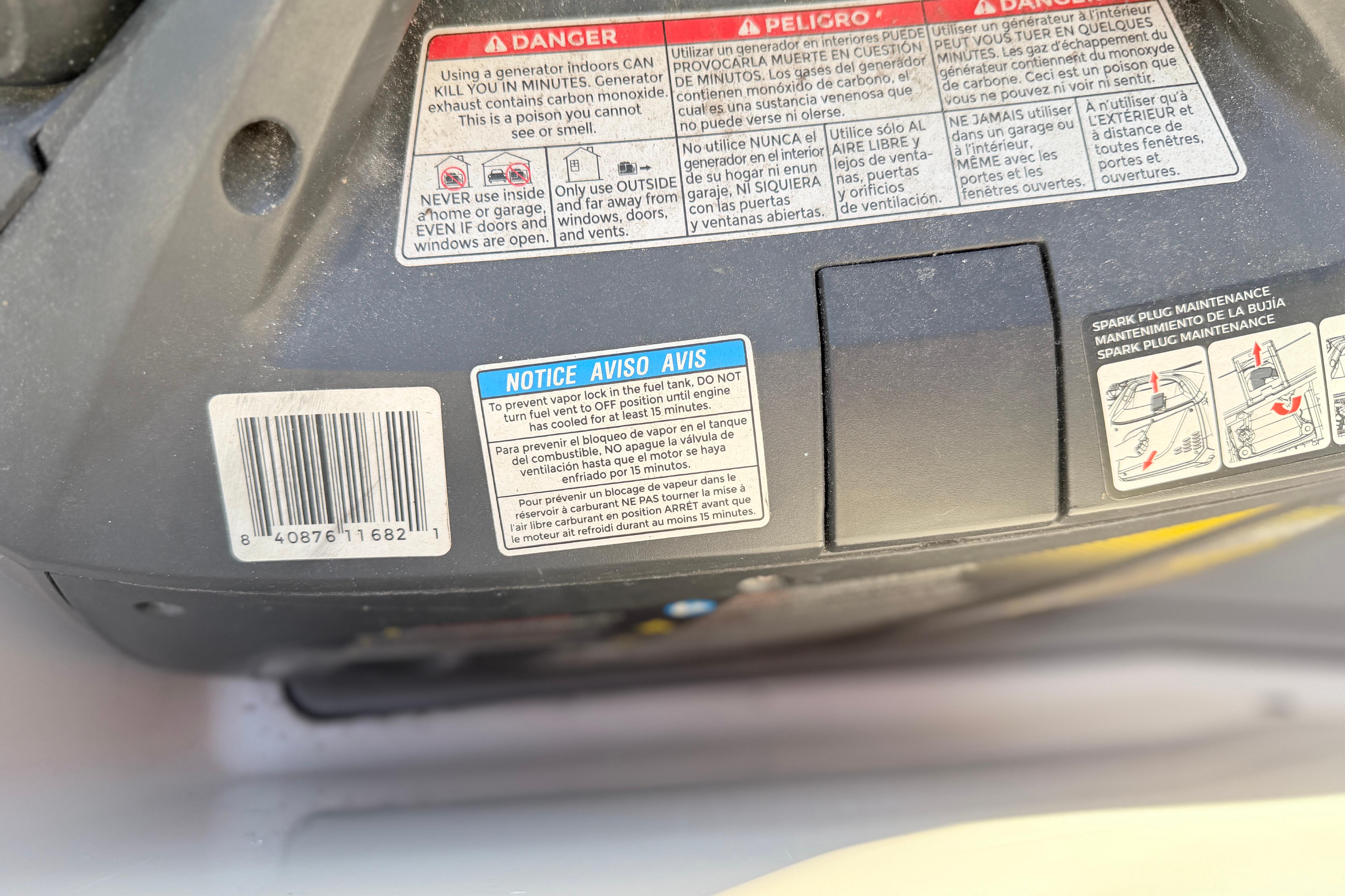Warning labels and maintenance instructions on a Grady White 273, 2004 model.