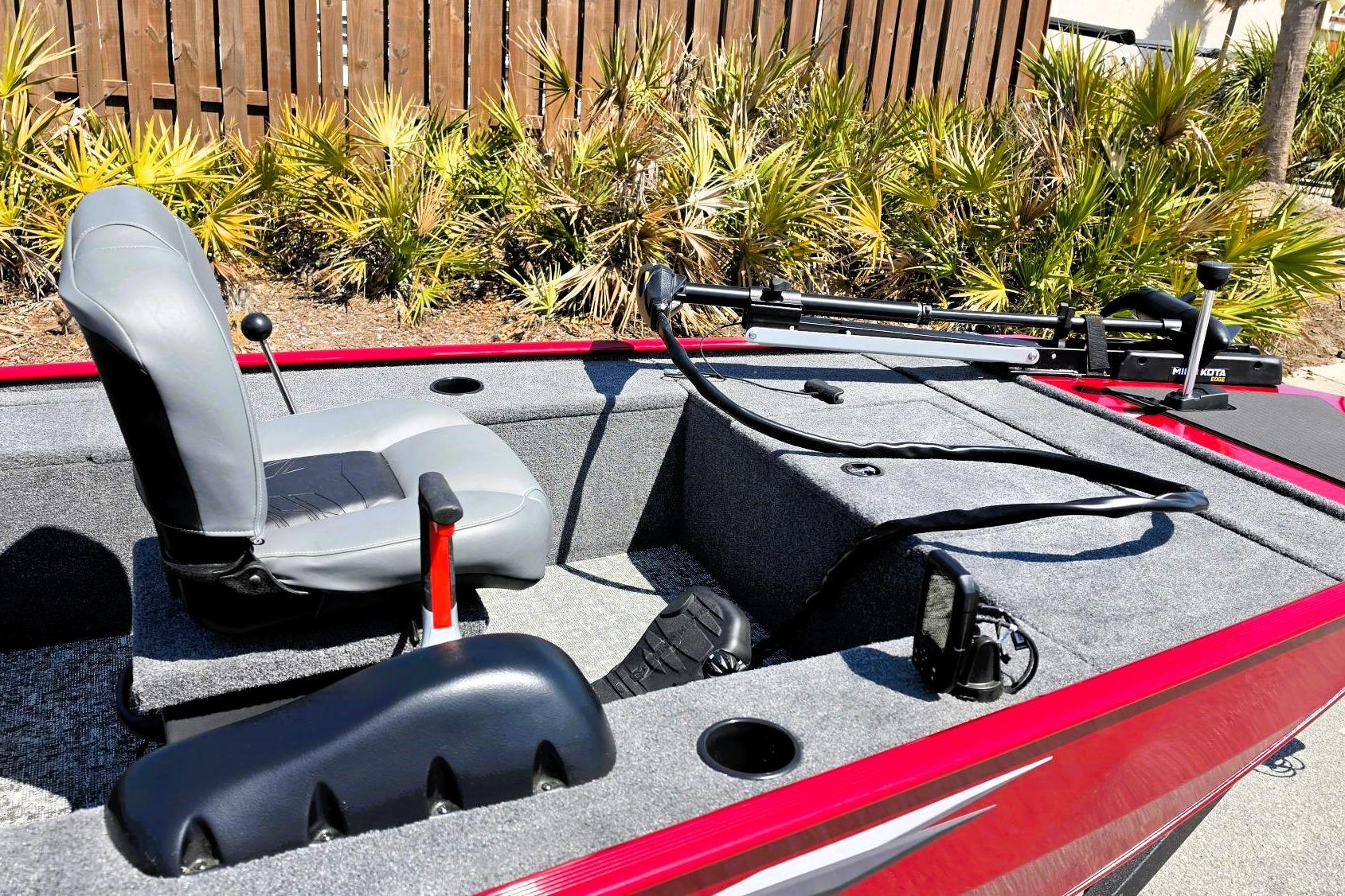 2026 Tracker Panfish 17 boat interior with seating and fishing equipment.