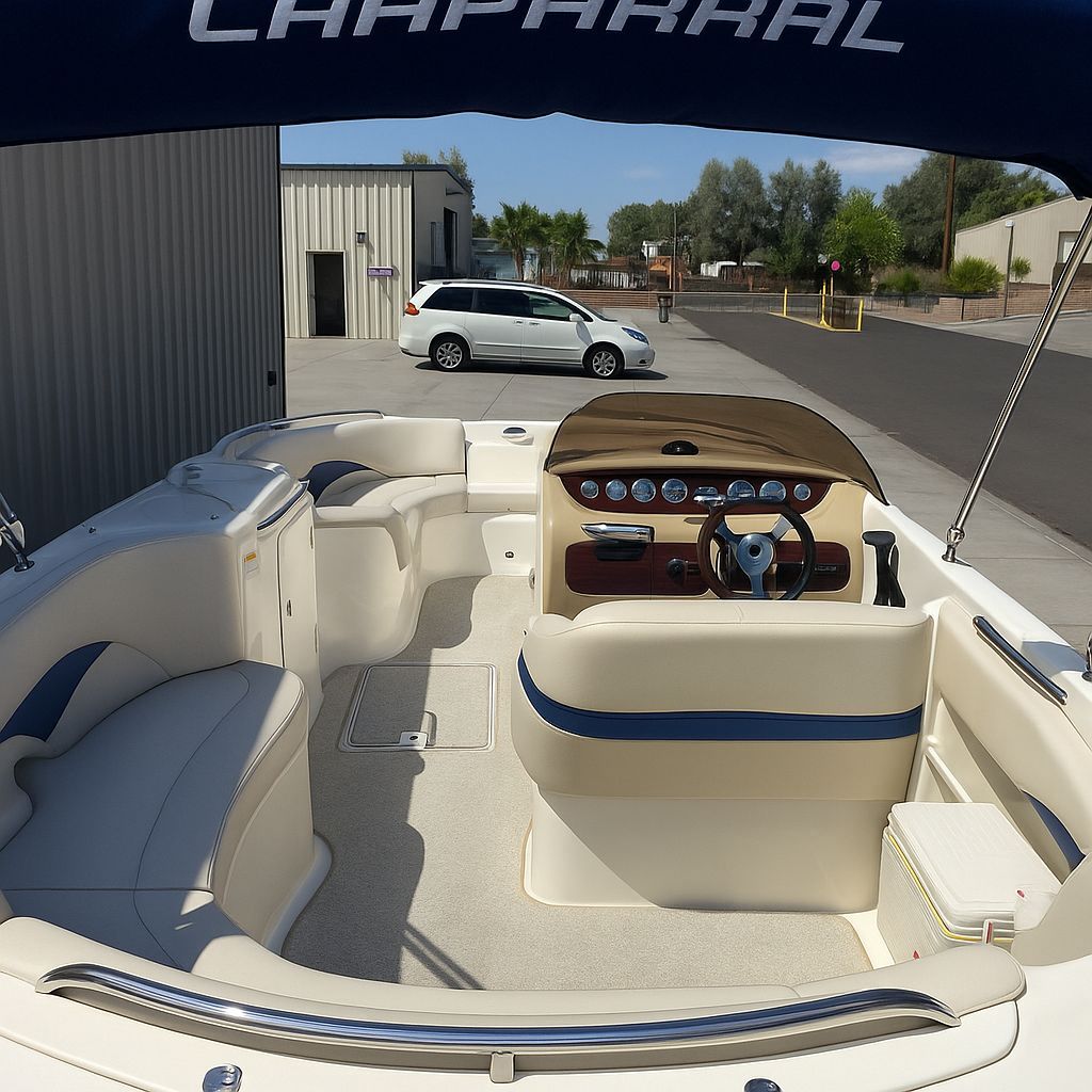 Interior view of a 2003 Chaparral Sunesta 242 boat at dock.