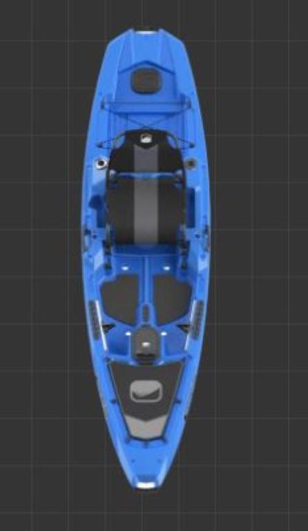 2023 Bonafide RS117 blue kayak, top view.