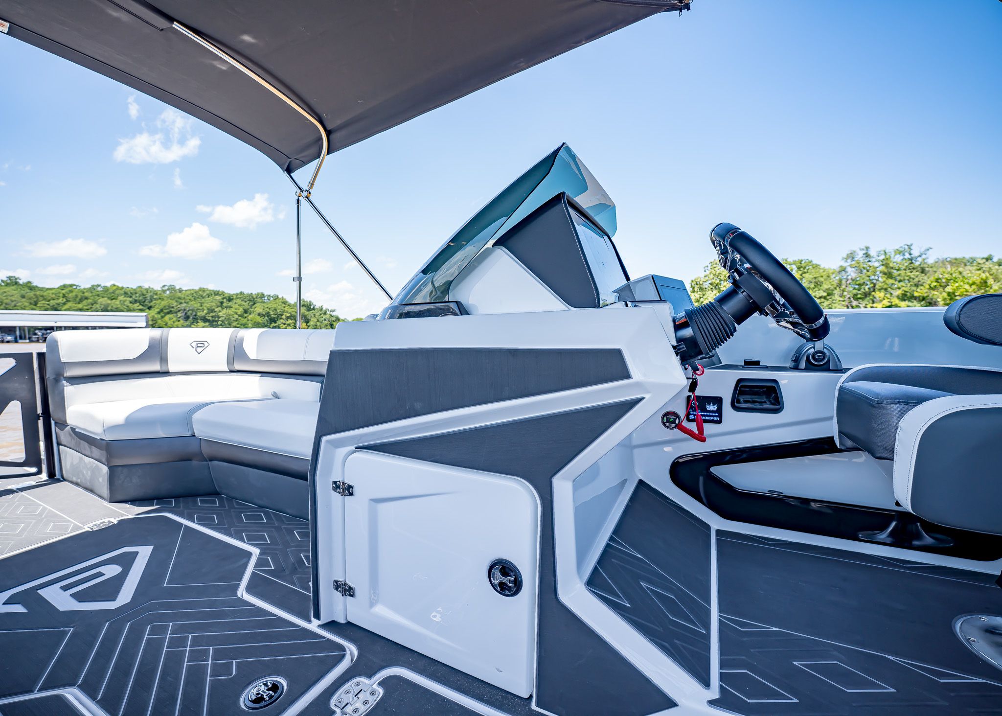 Interior of Paradigm 266 SL SURF boat, model year 2025.