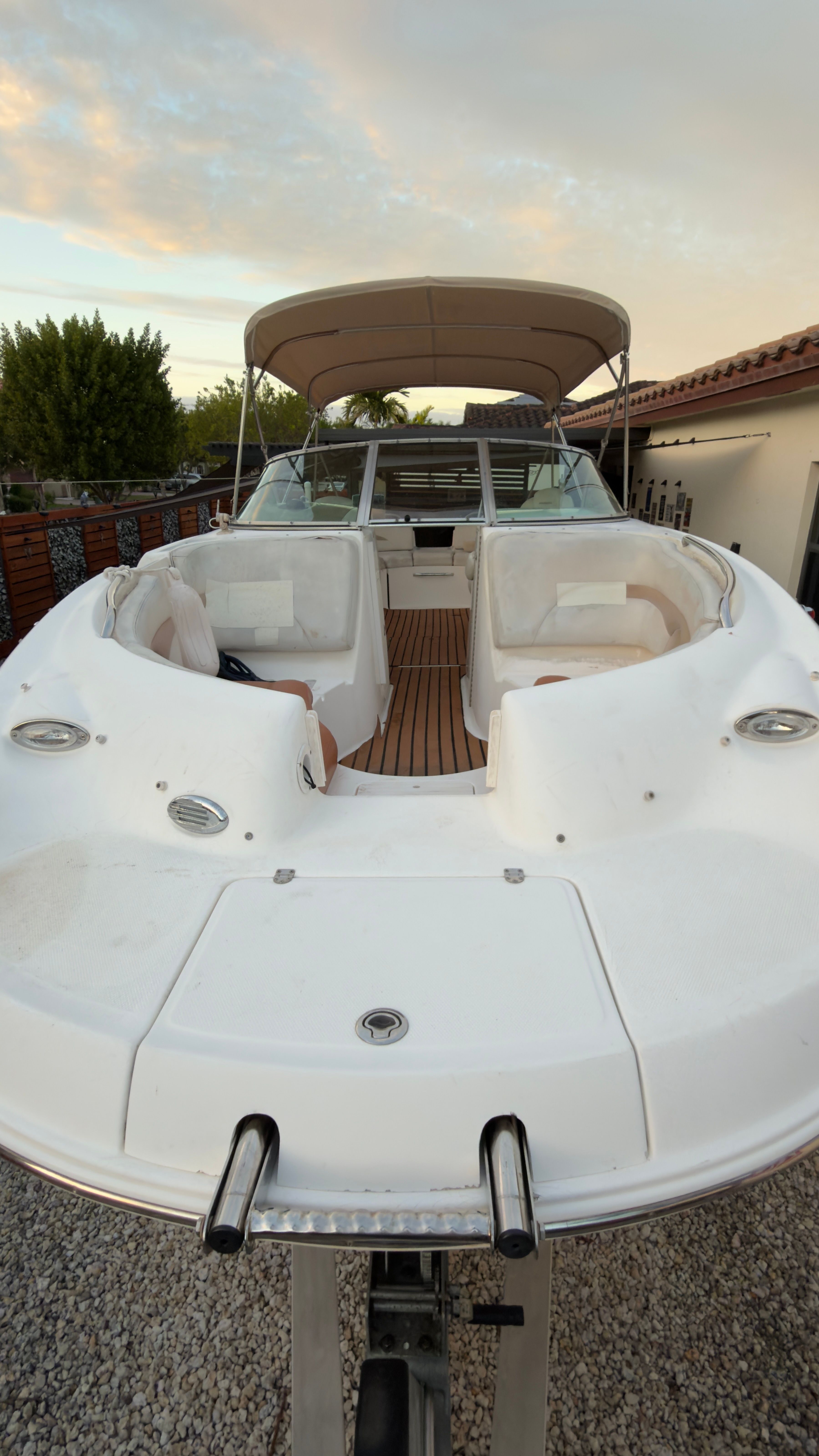 2003 Chaparral 263 Sunesta Deckboat on a trailer.