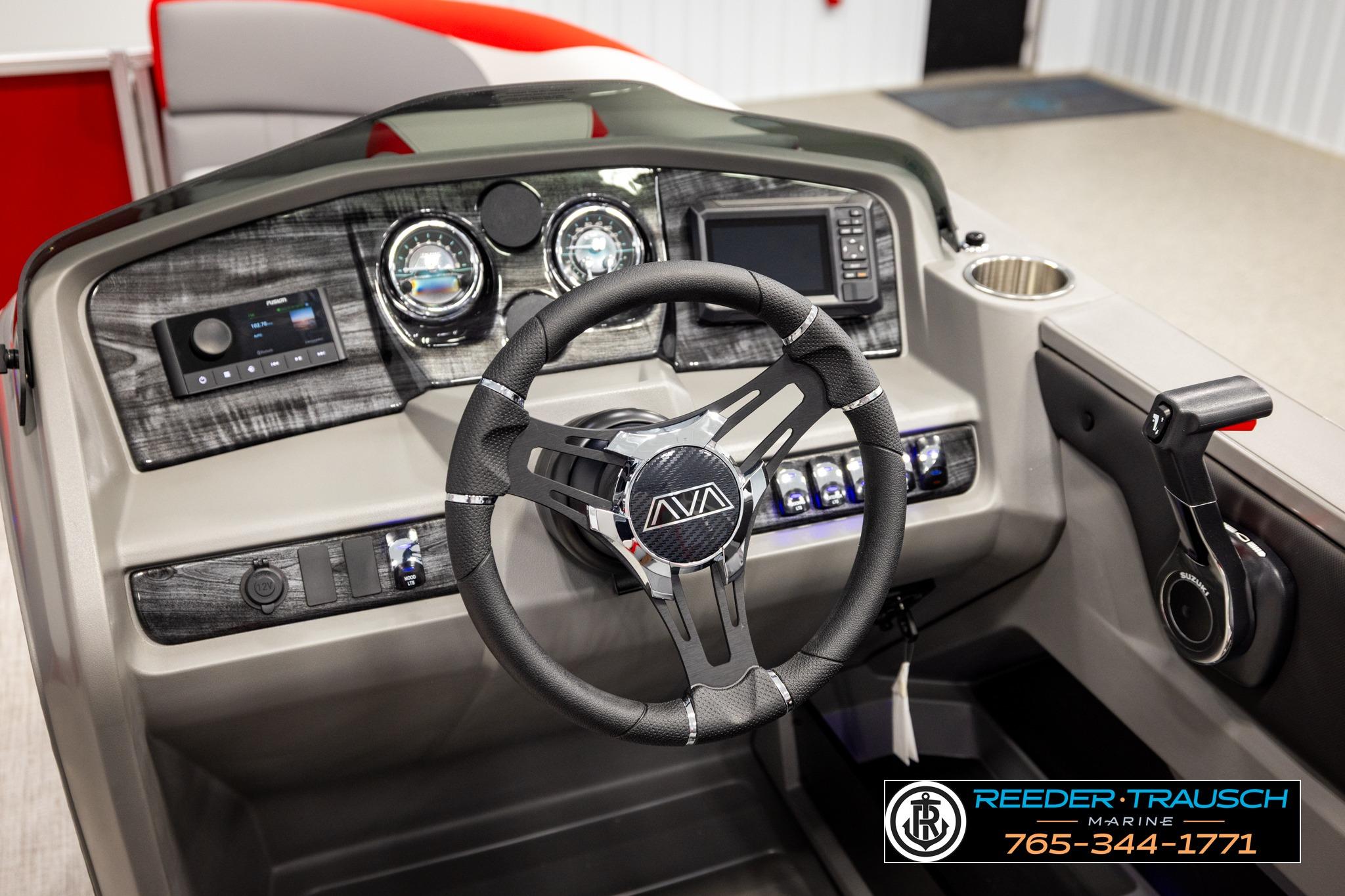 Steering console of 2026 Avalon LSZ QL boat with modern controls and dashboard.