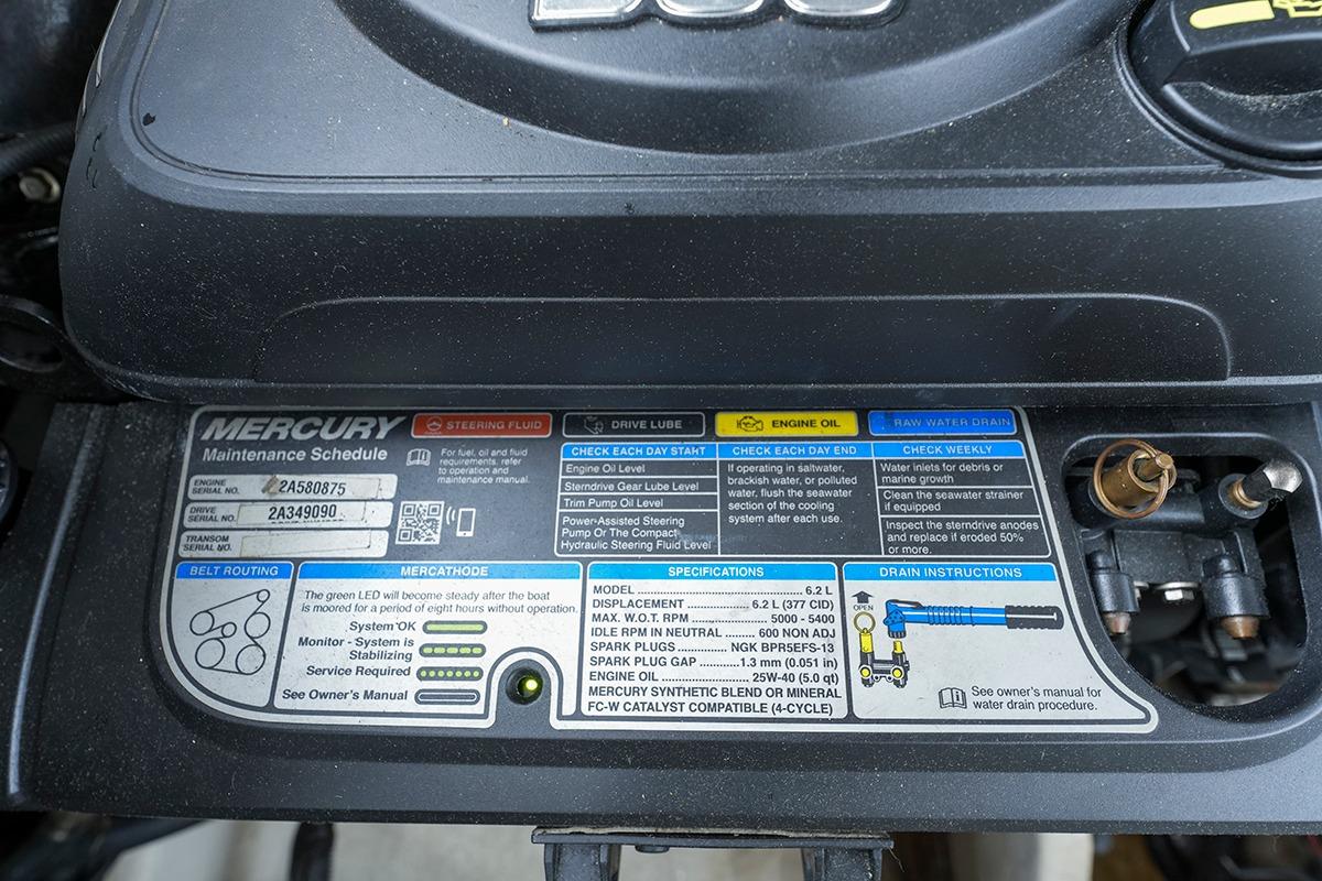Mercury engine maintenance schedule on a 2018 Sea Ray SLX 350 boat.