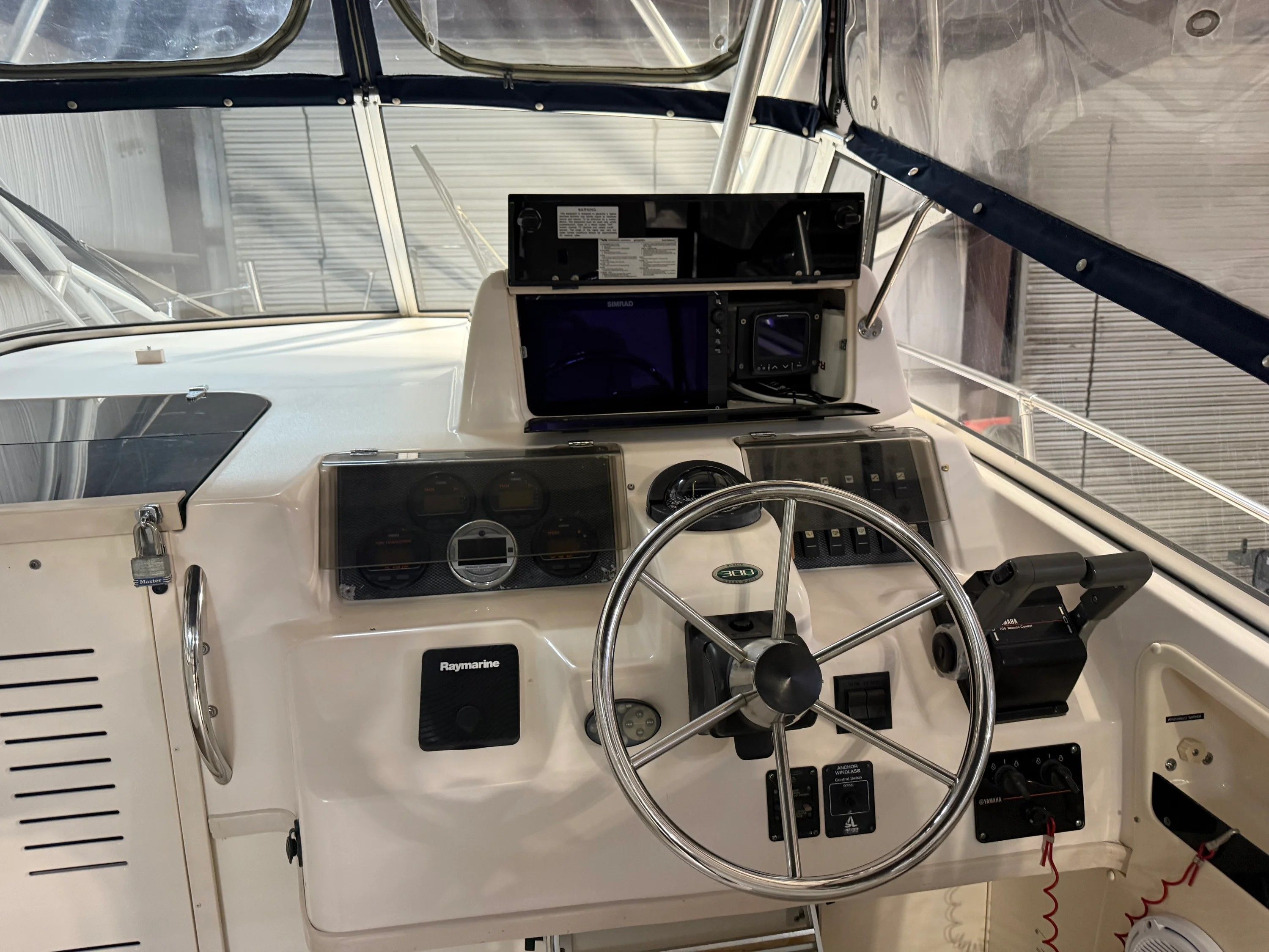 Helm of a 2002 Grady-White Marlin 300 boat.