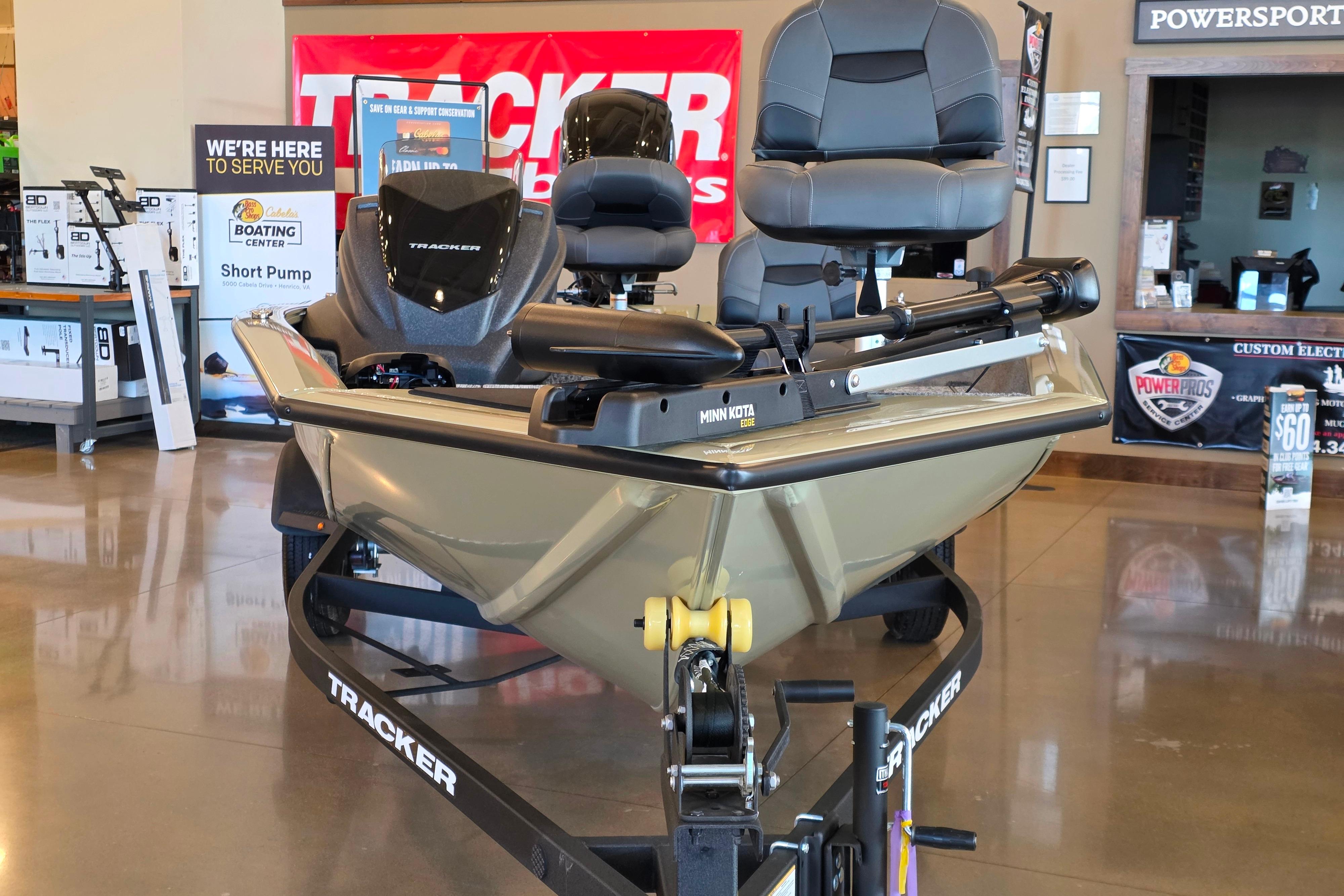 2026 Tracker Pro Team 175 Crappie Edition boat displayed in showroom.